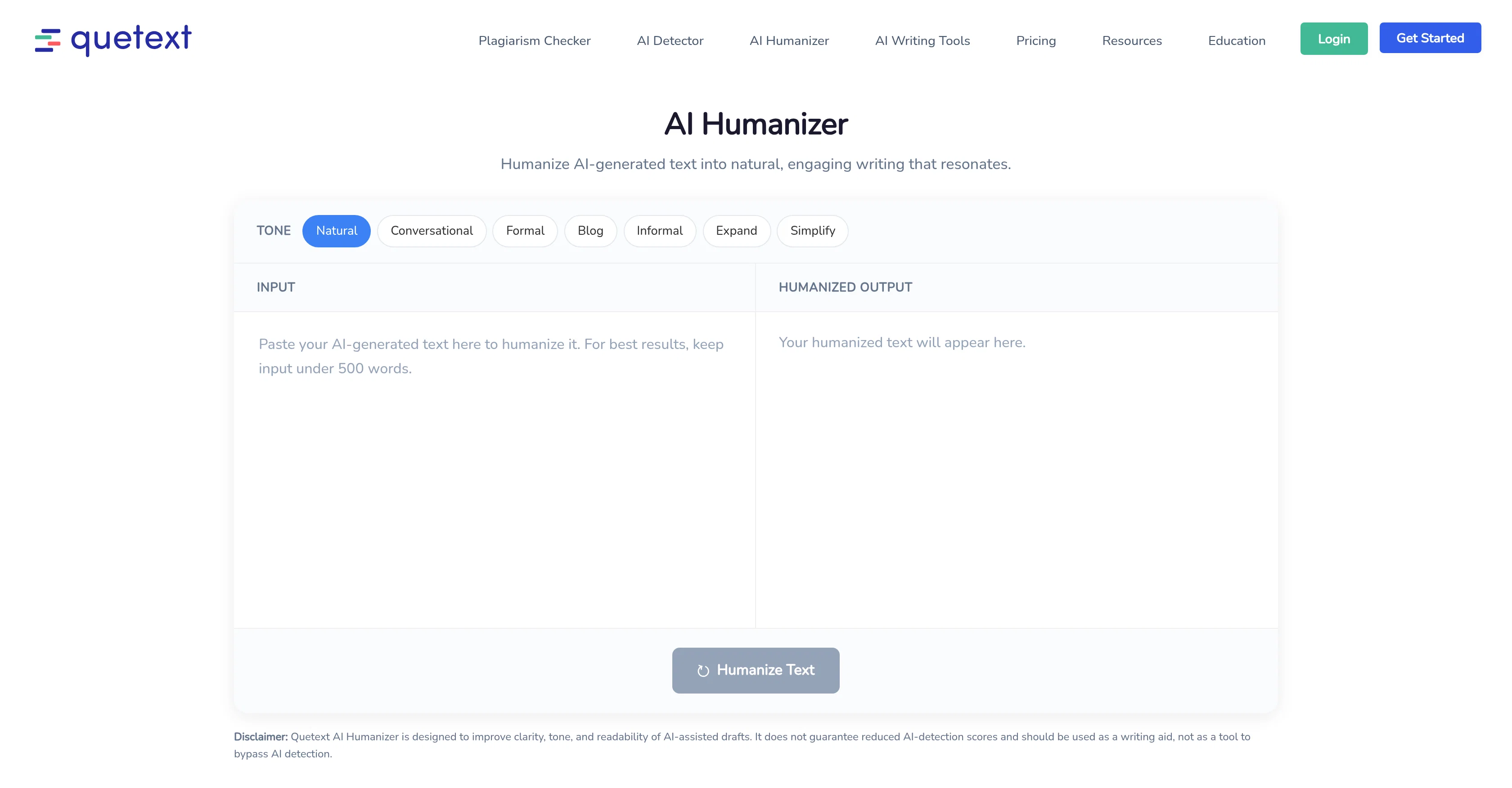 Quetext AI Humanizer website
