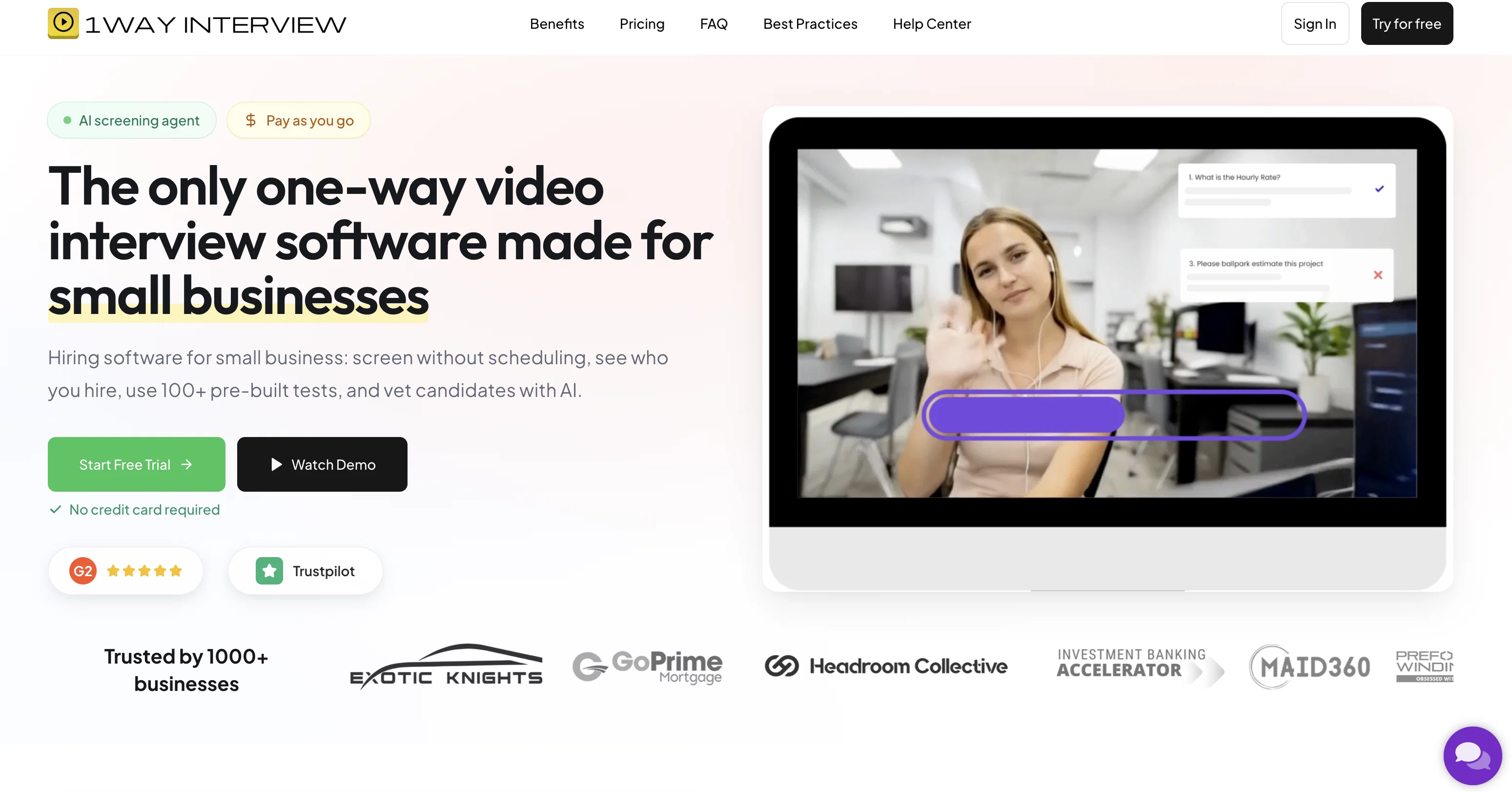 One Way Interview – Video Recruiting Tool website