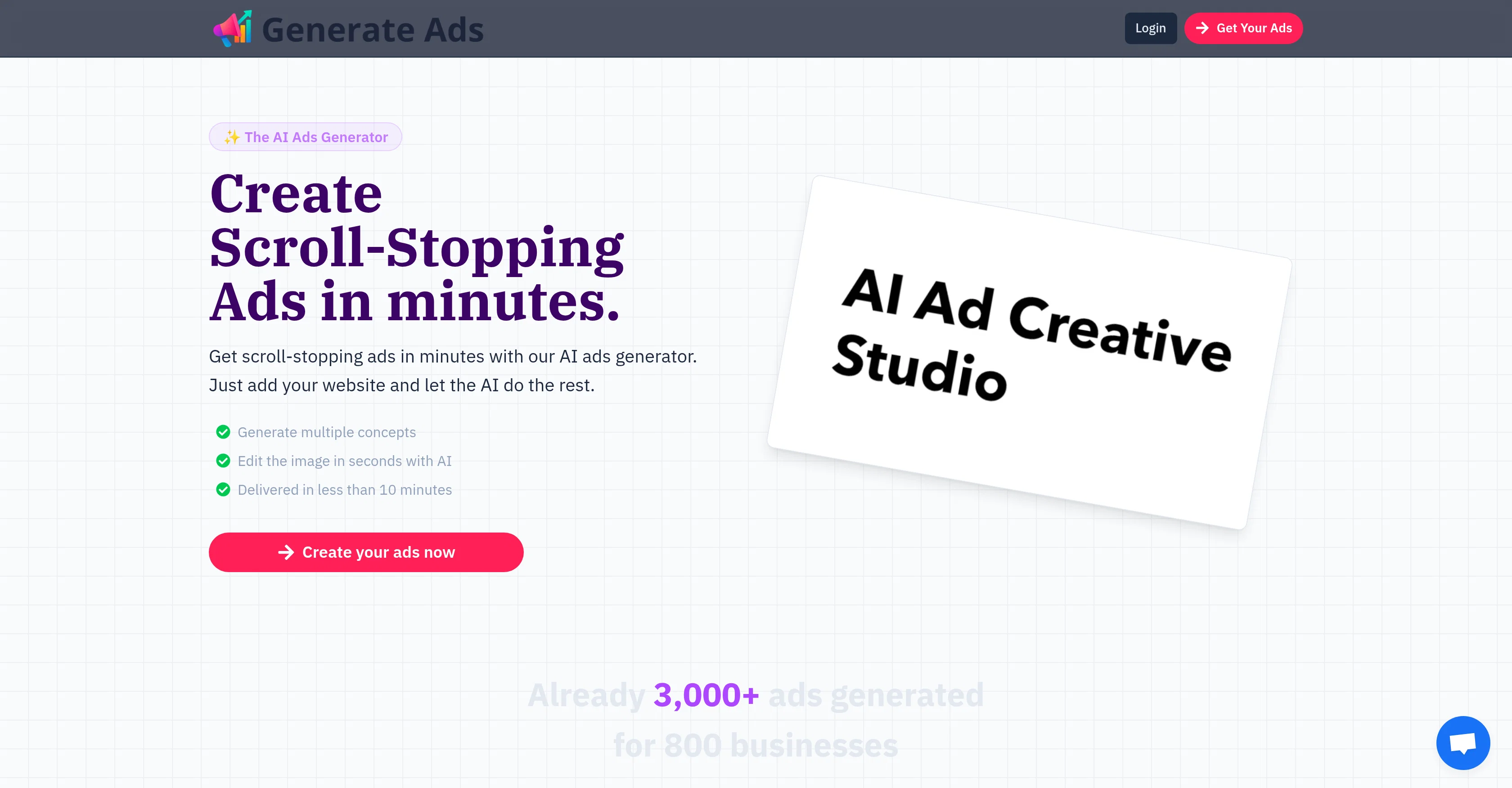 Generate Ads AI website