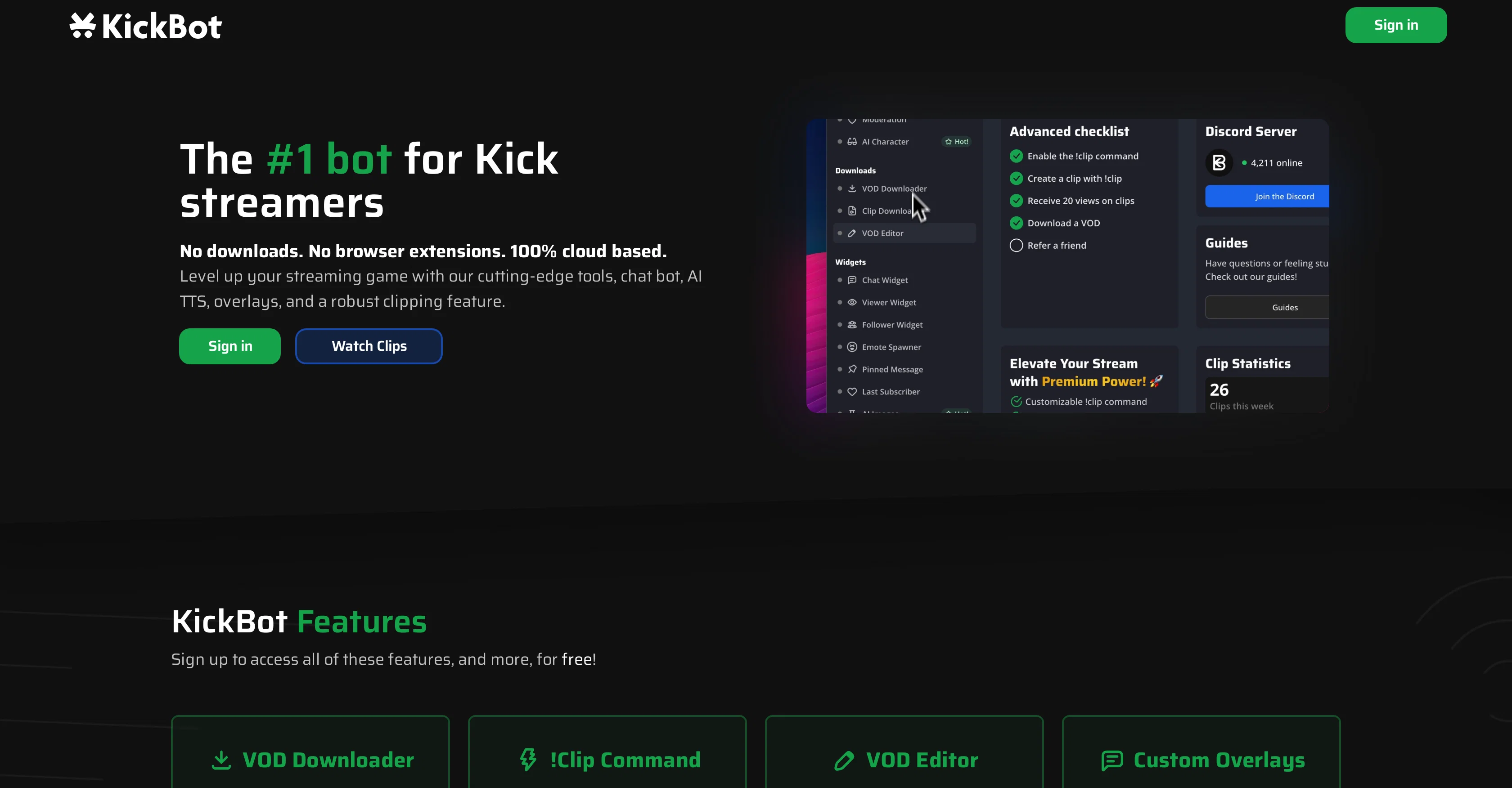 KickBot website