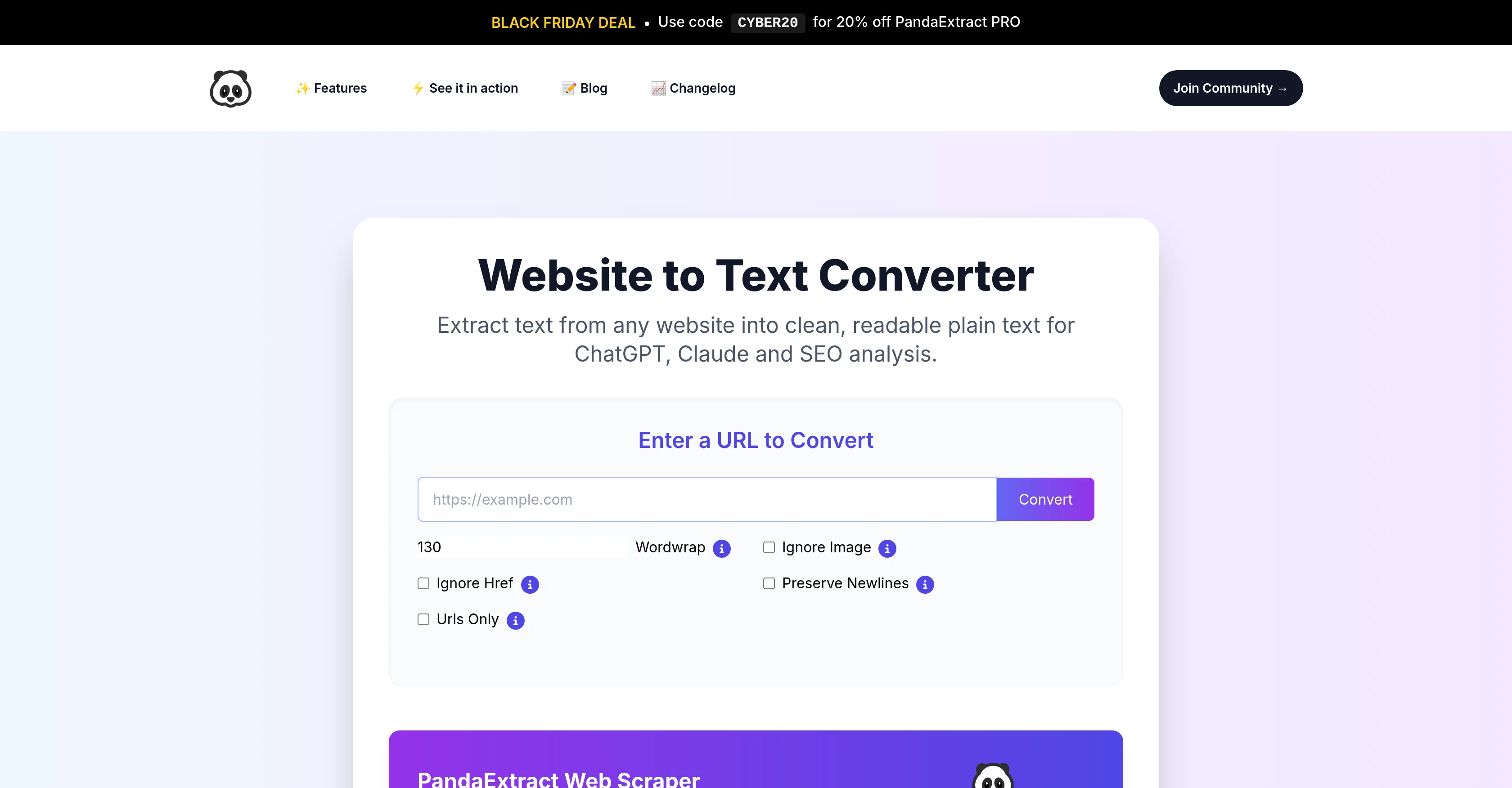 PandaExtract Website to Text Converter website