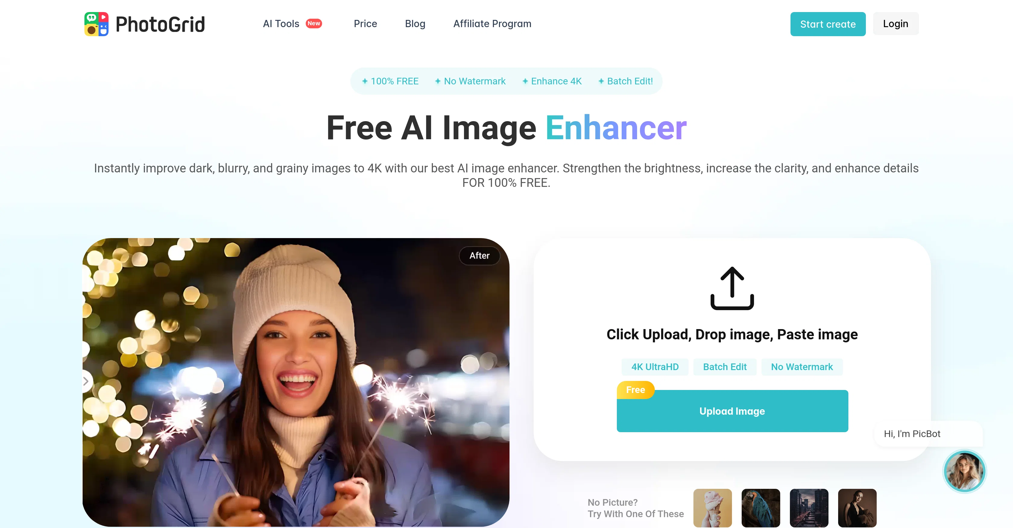 PhotoGrid AI Image Enhancer website