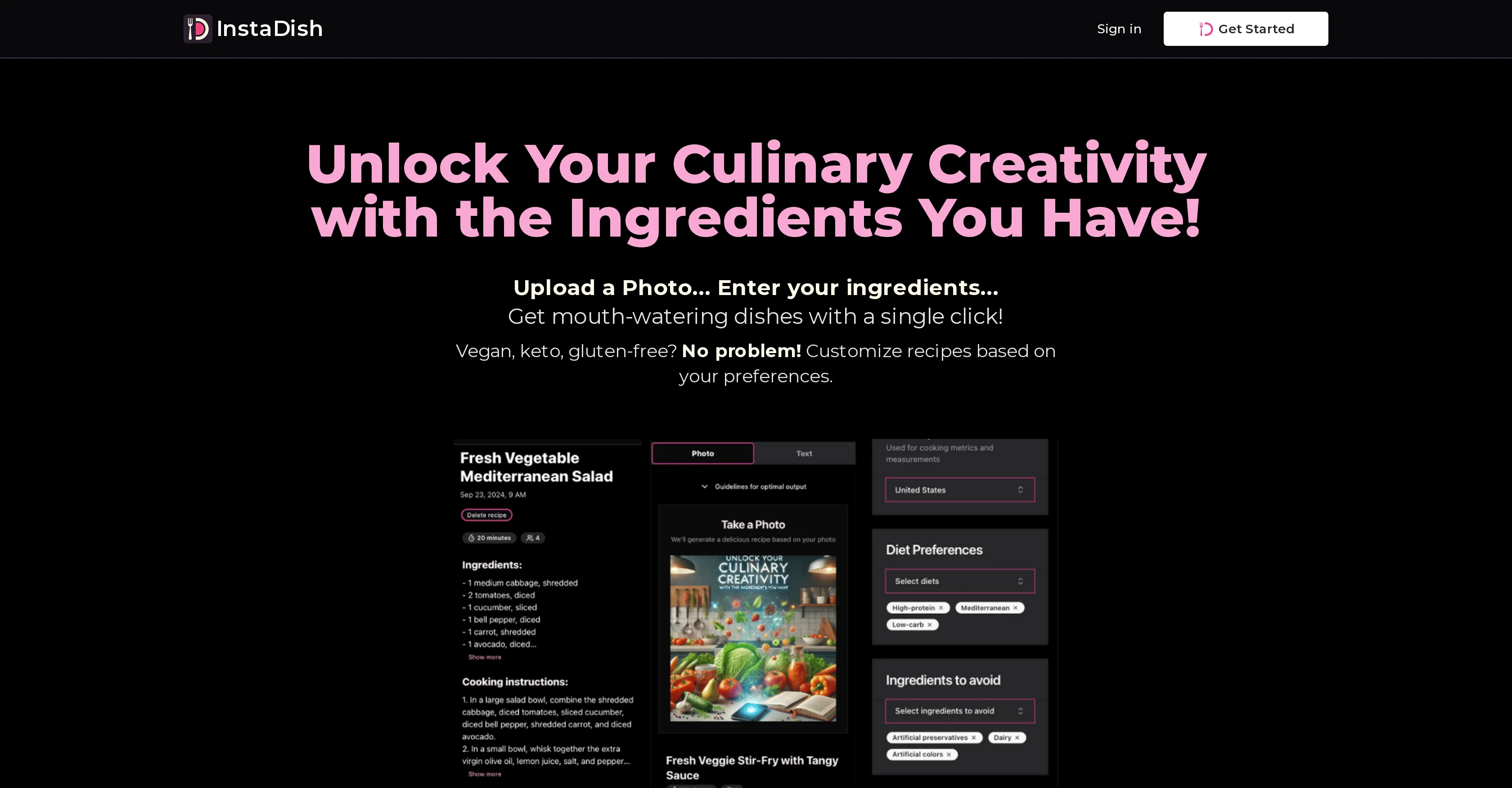 InstaDish website
