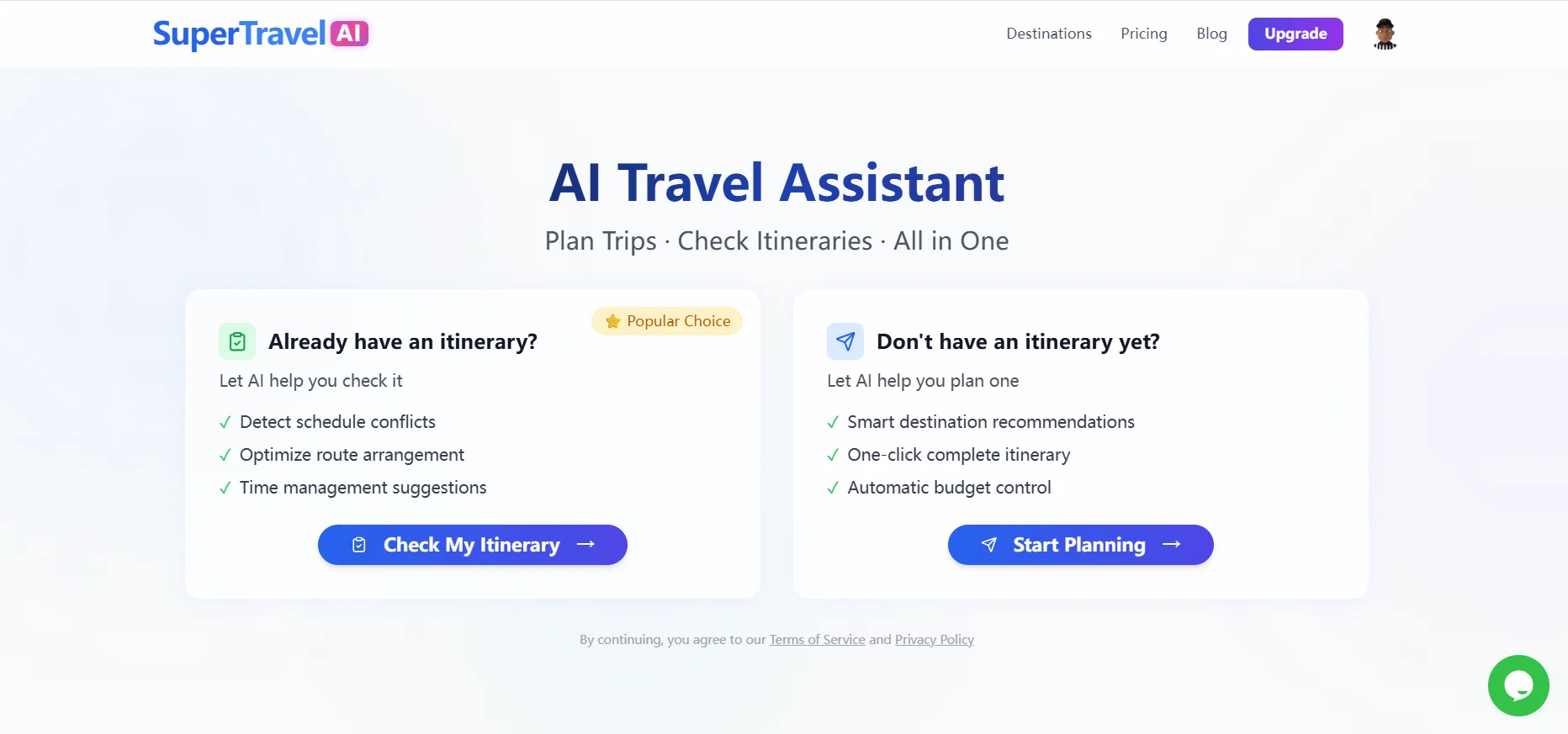 SuperTravel AI Trip Planner website
