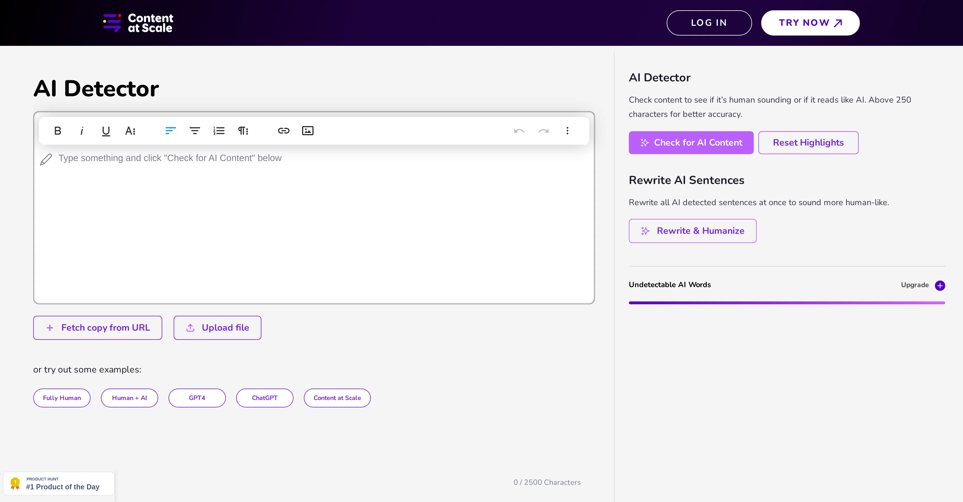 Free AI Detector by ContentAtScale website