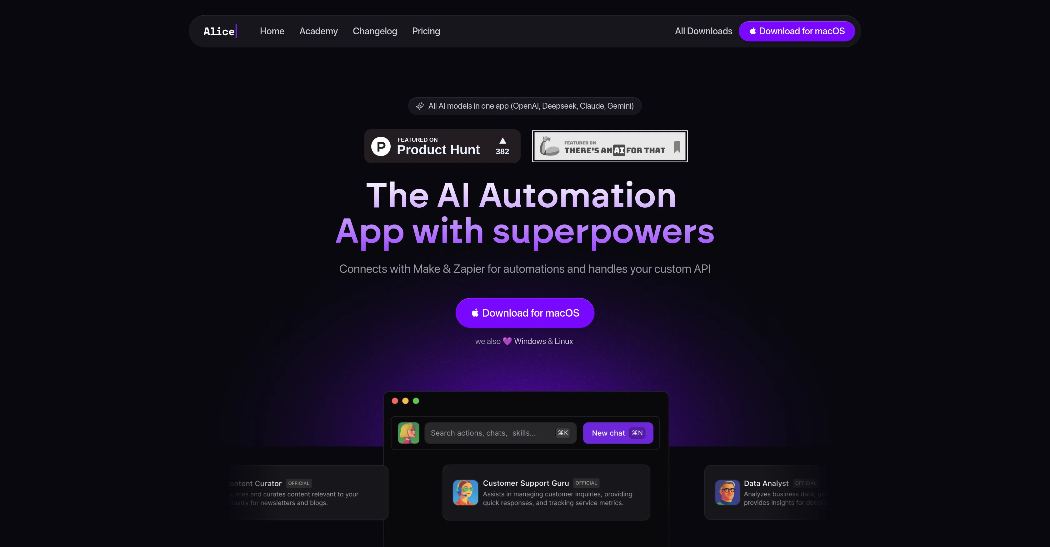 Alice - AI Automation App website