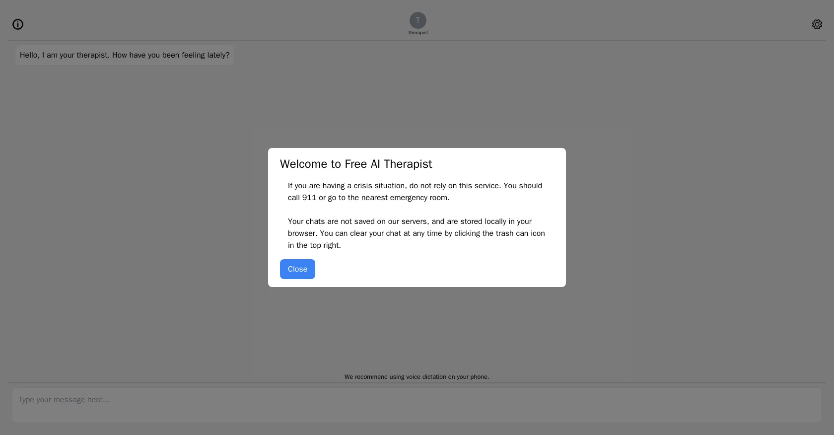Free AI Therapist website
