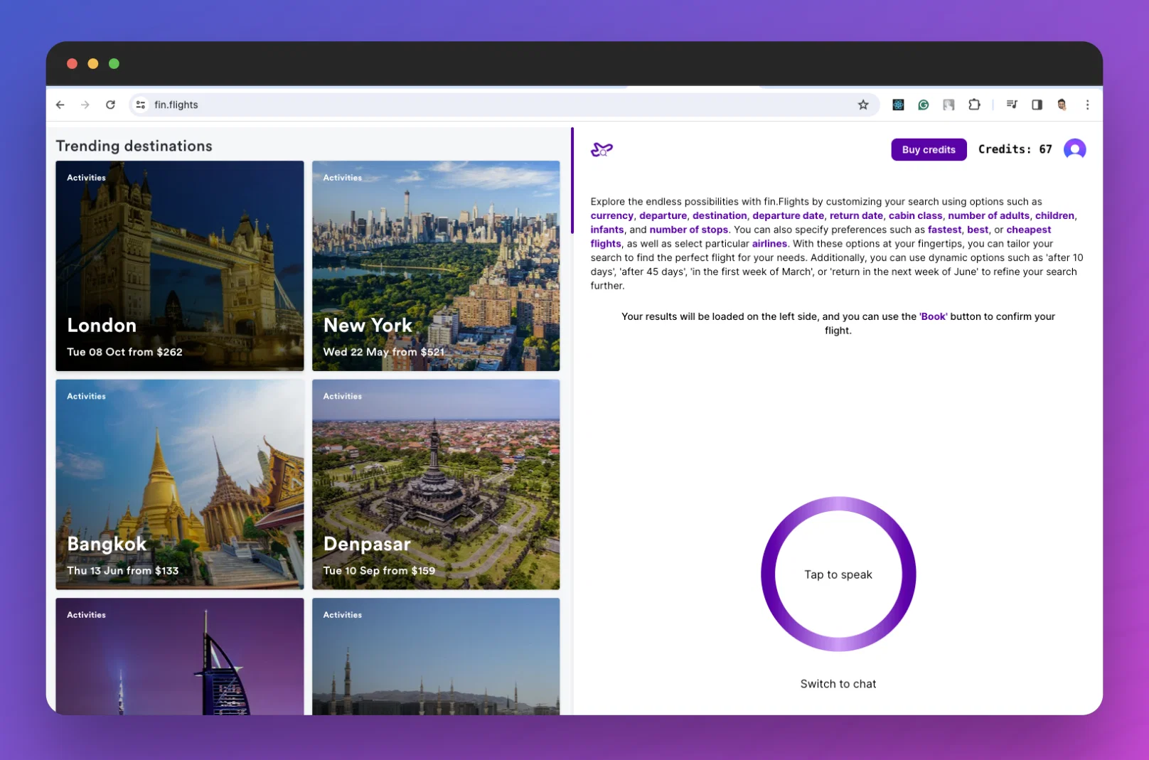fin.flights website