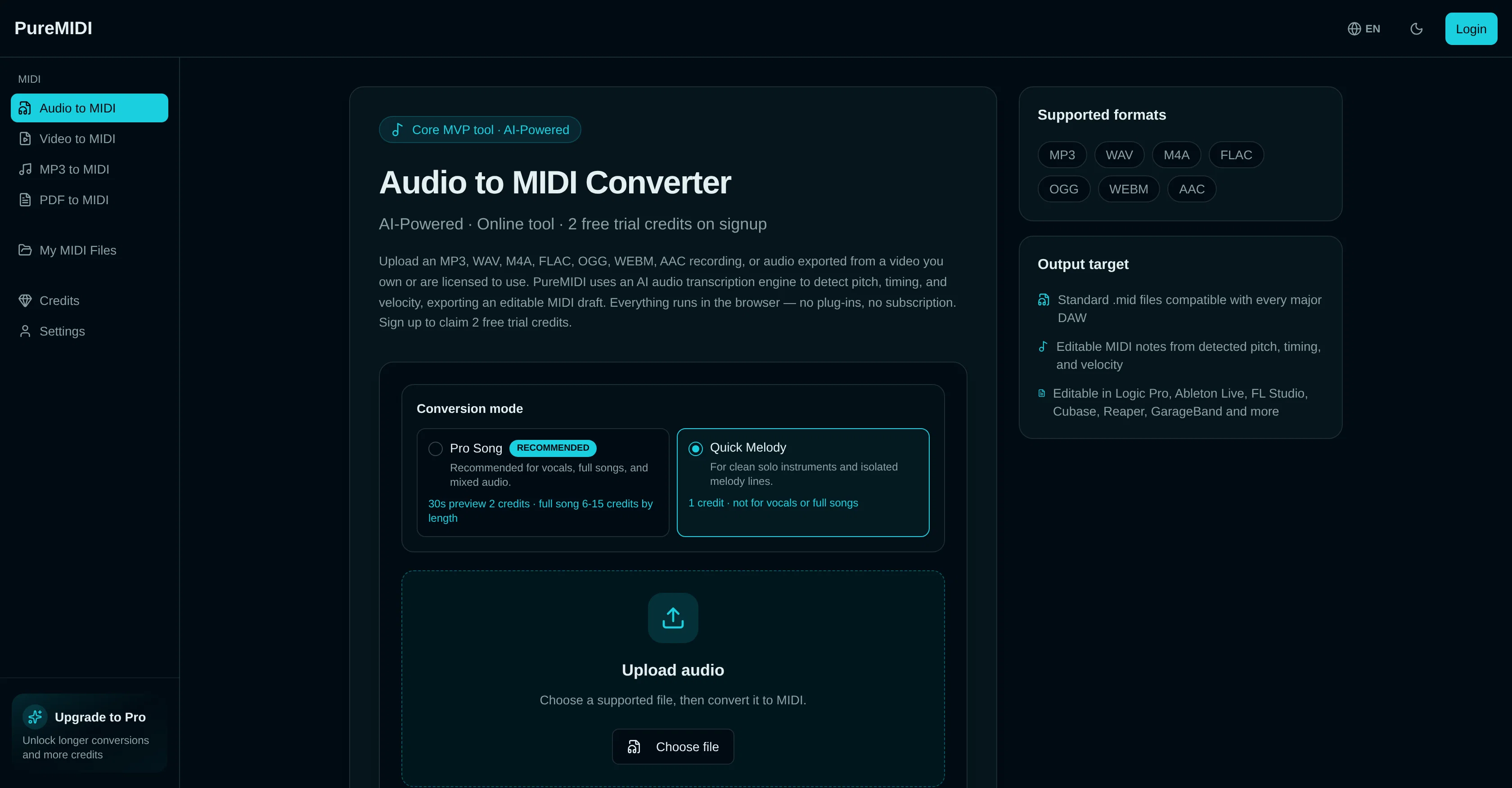 PureMIDI | Audio to MIDI website