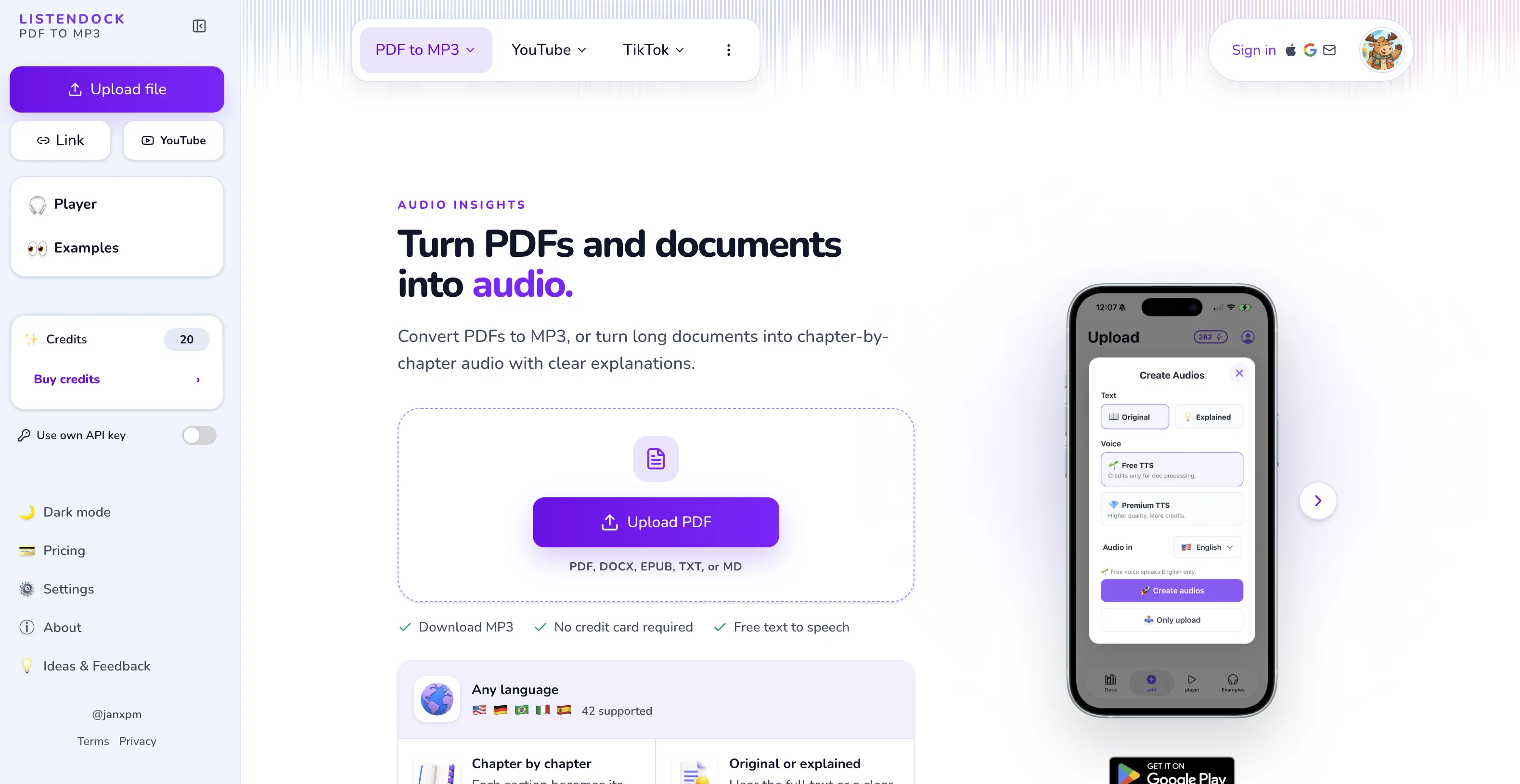 PDFToMP3 website