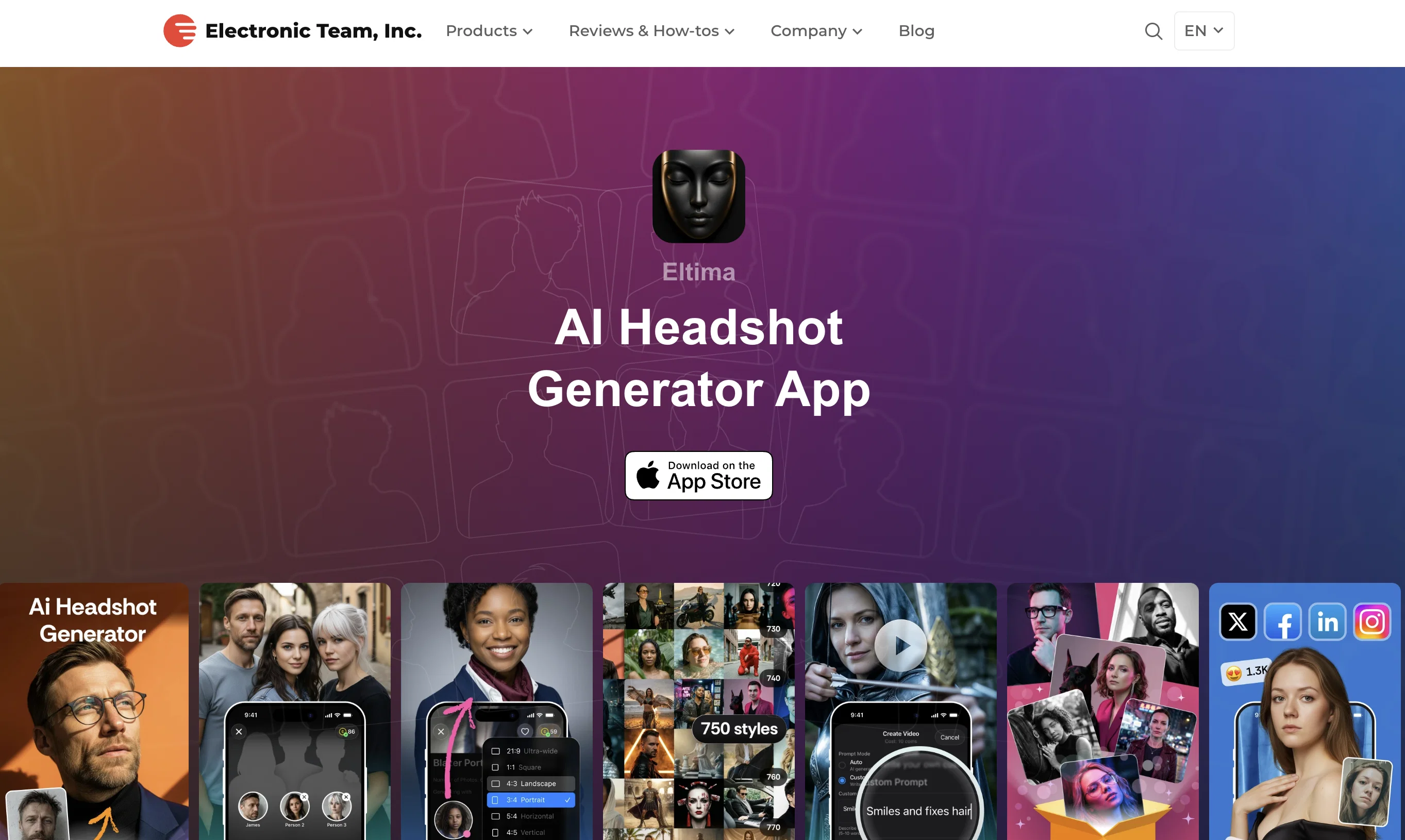 Eltima AI Headshot Generator website