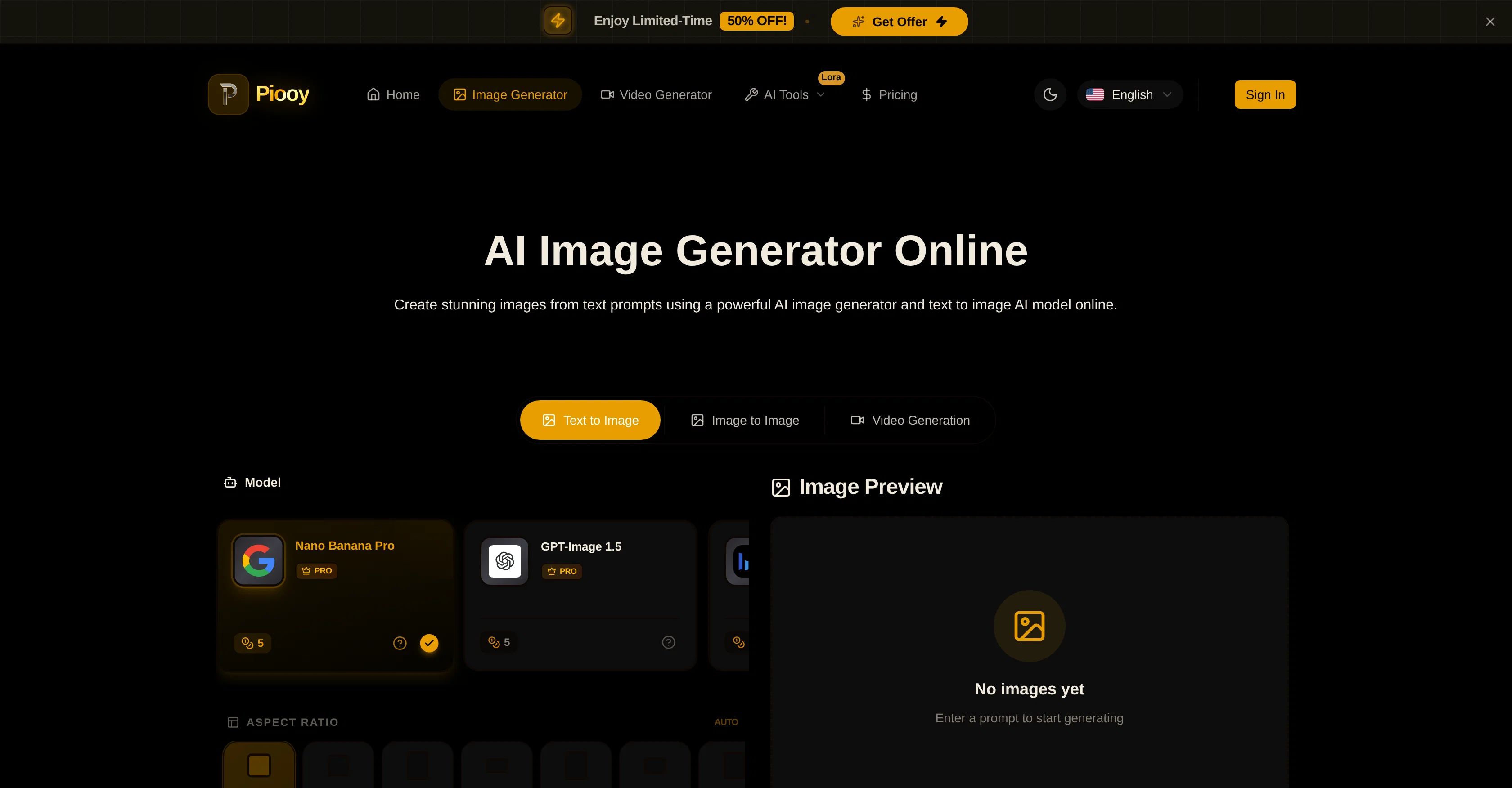 Piooy AI Image Generator website