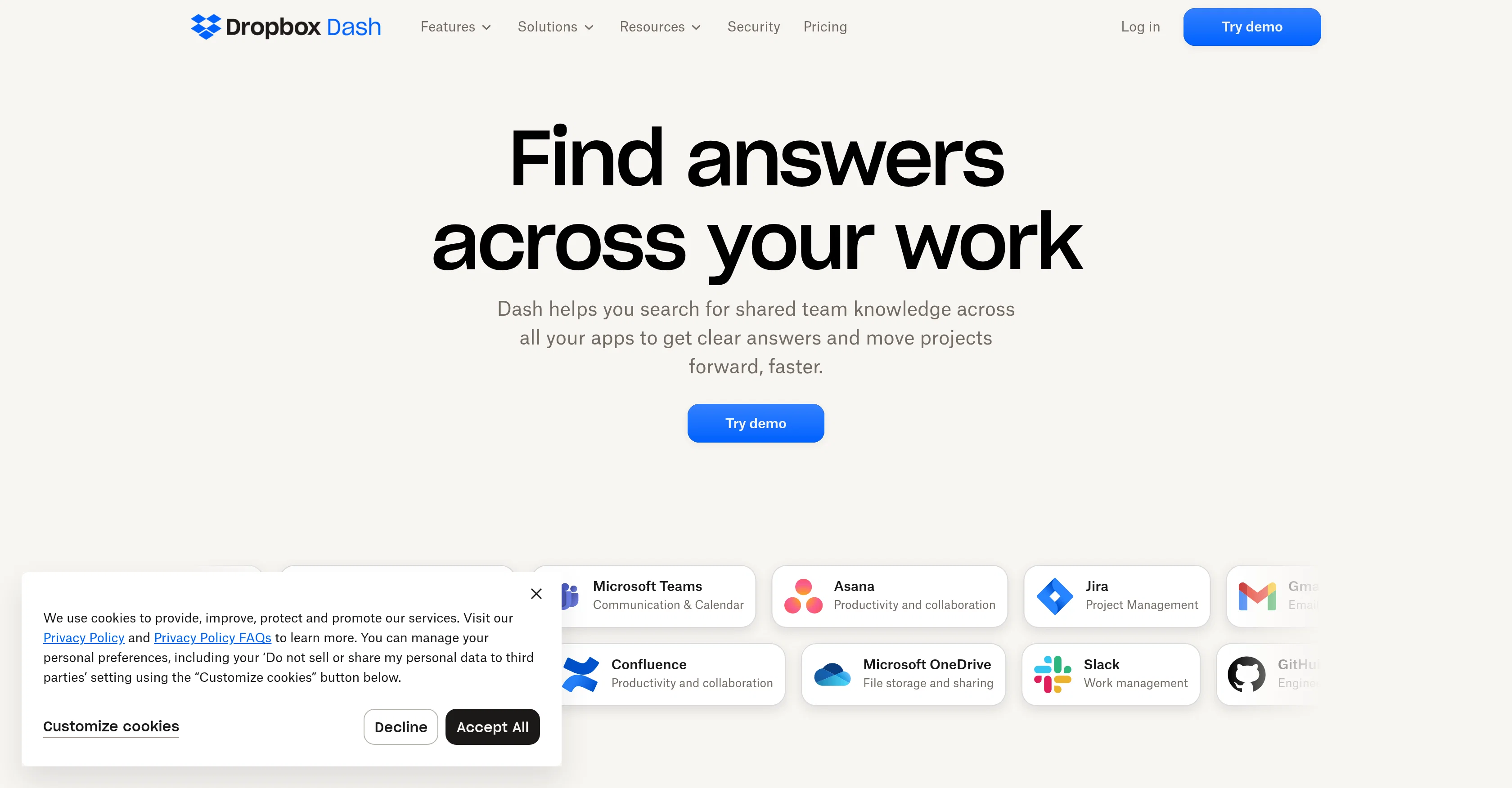 Dropbox Dash website
