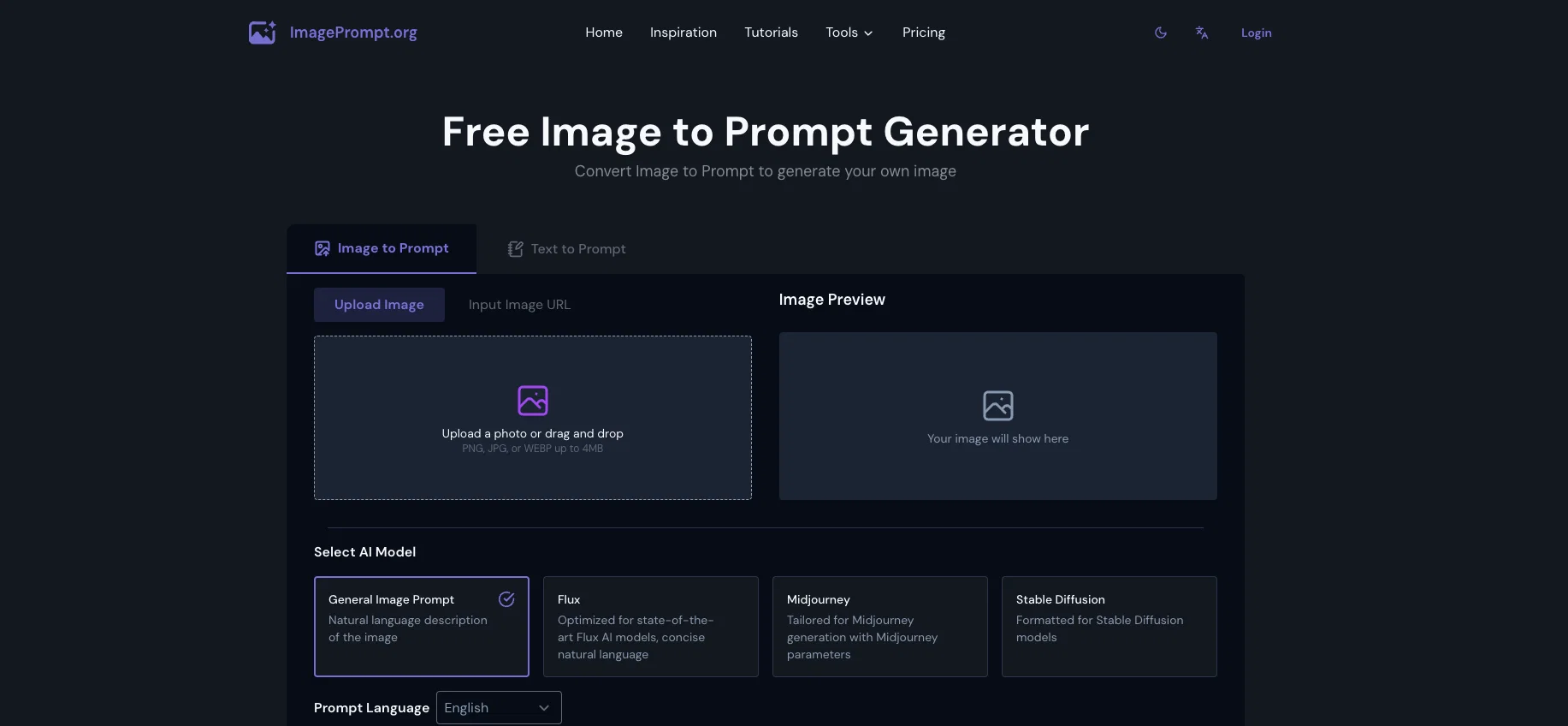 Image to Prompt Generator website