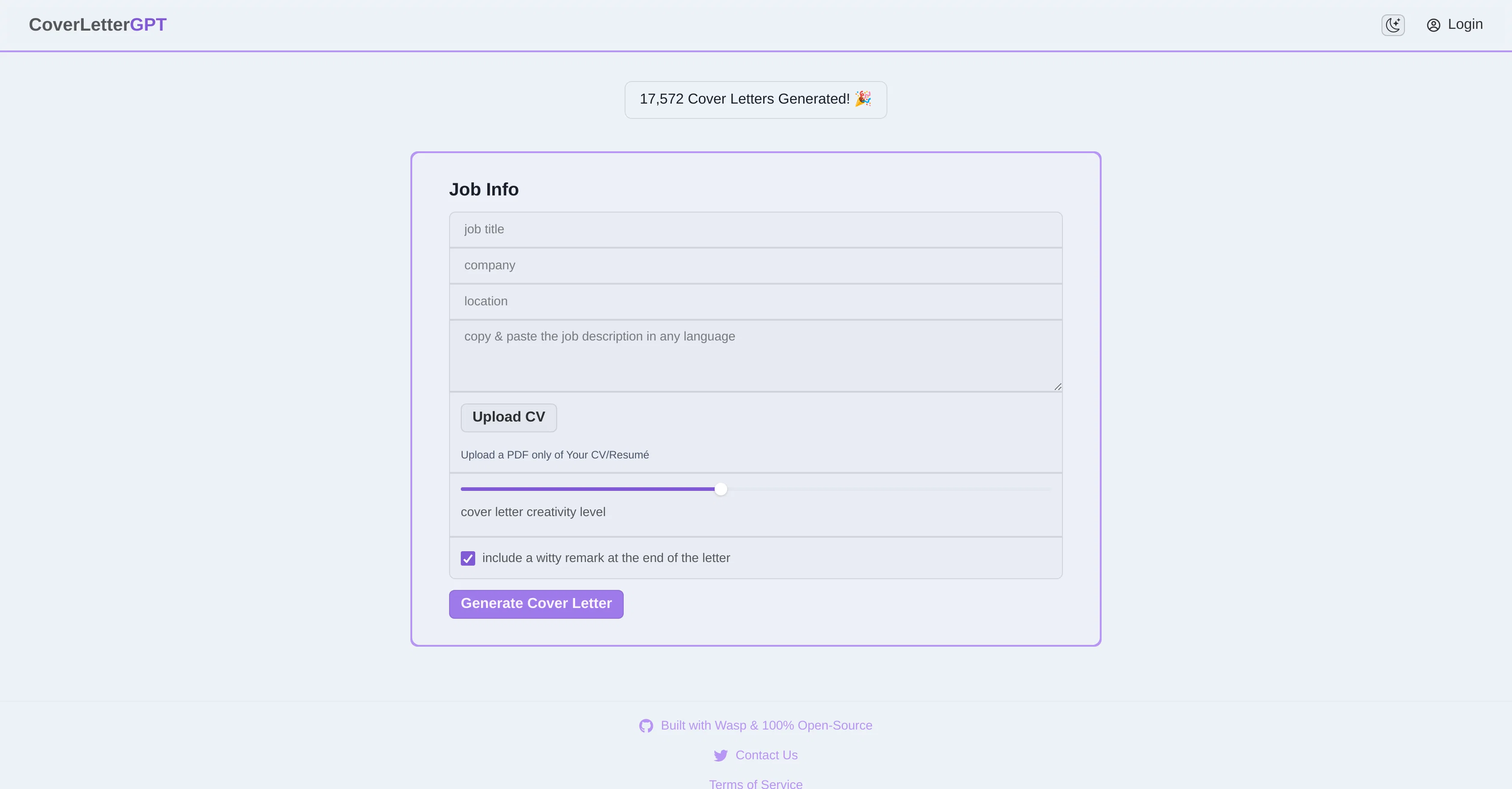 CoverLetterGPT website