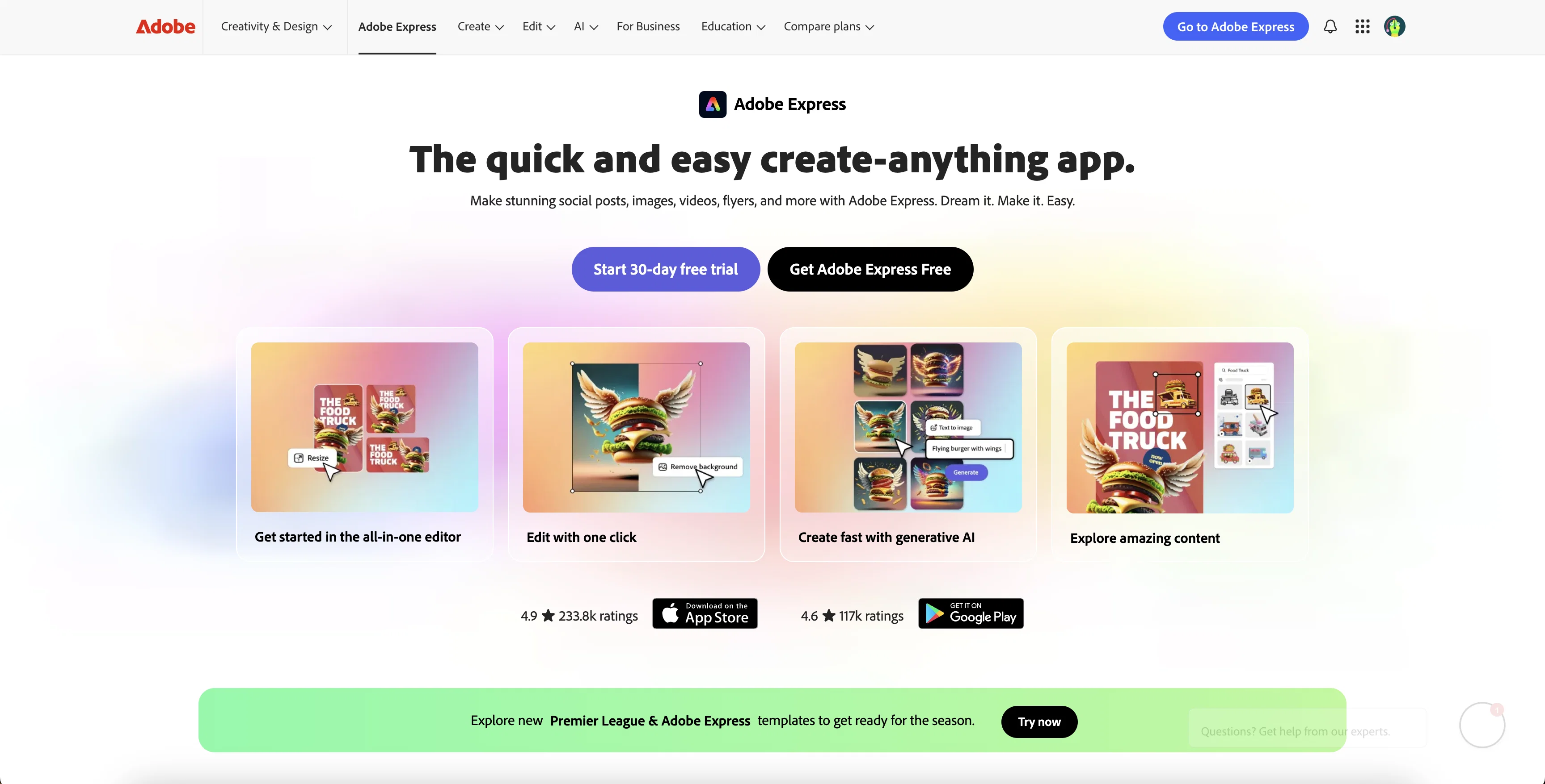 Adobe Express website