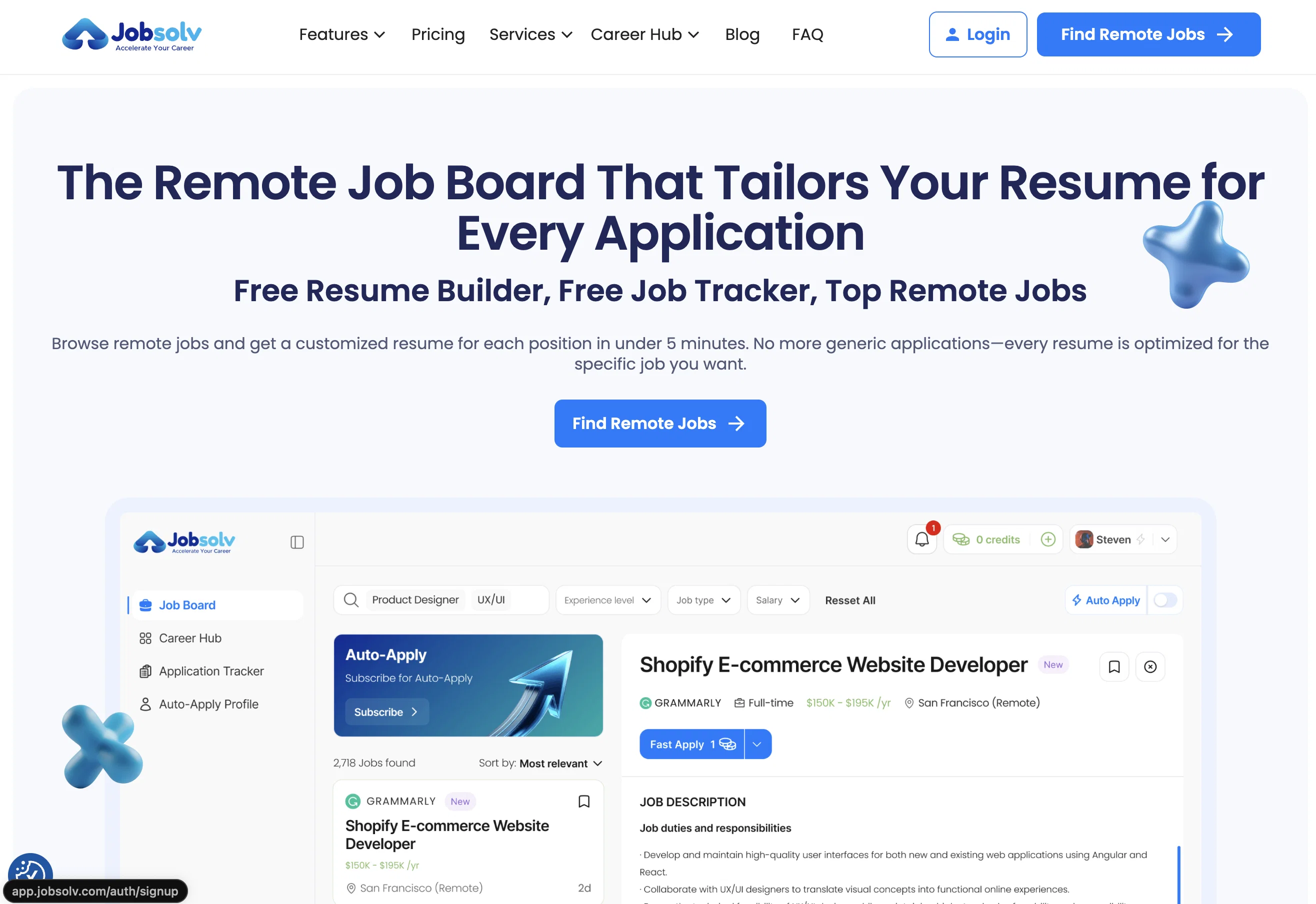 Jobsolv: Remote Job Board + AI Resume Tailoring website