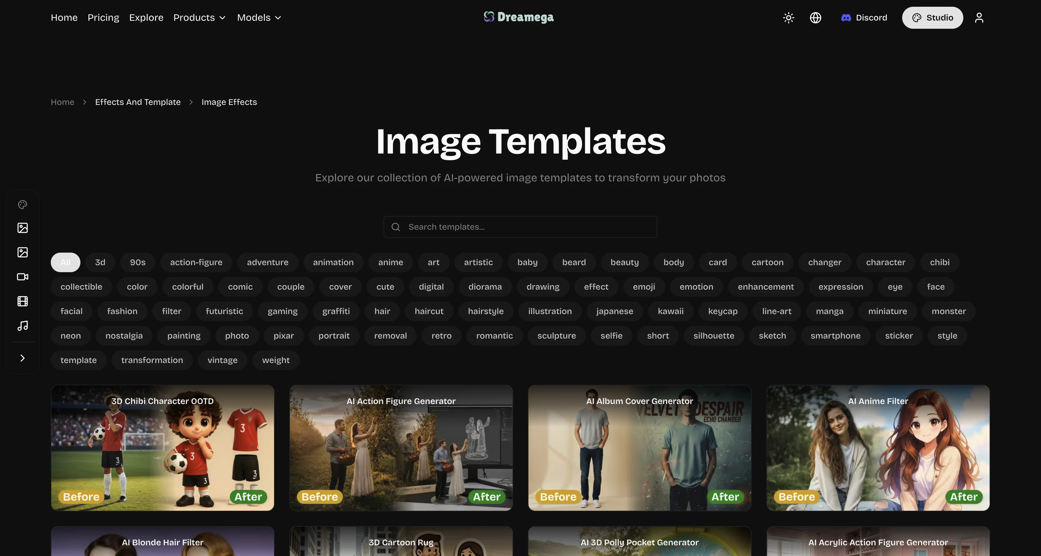 Dreamega AI | Image Effects website
