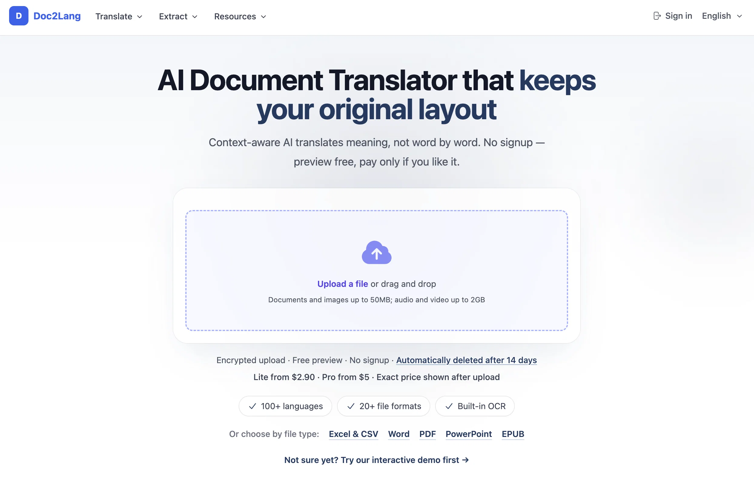 Doc2Lang website