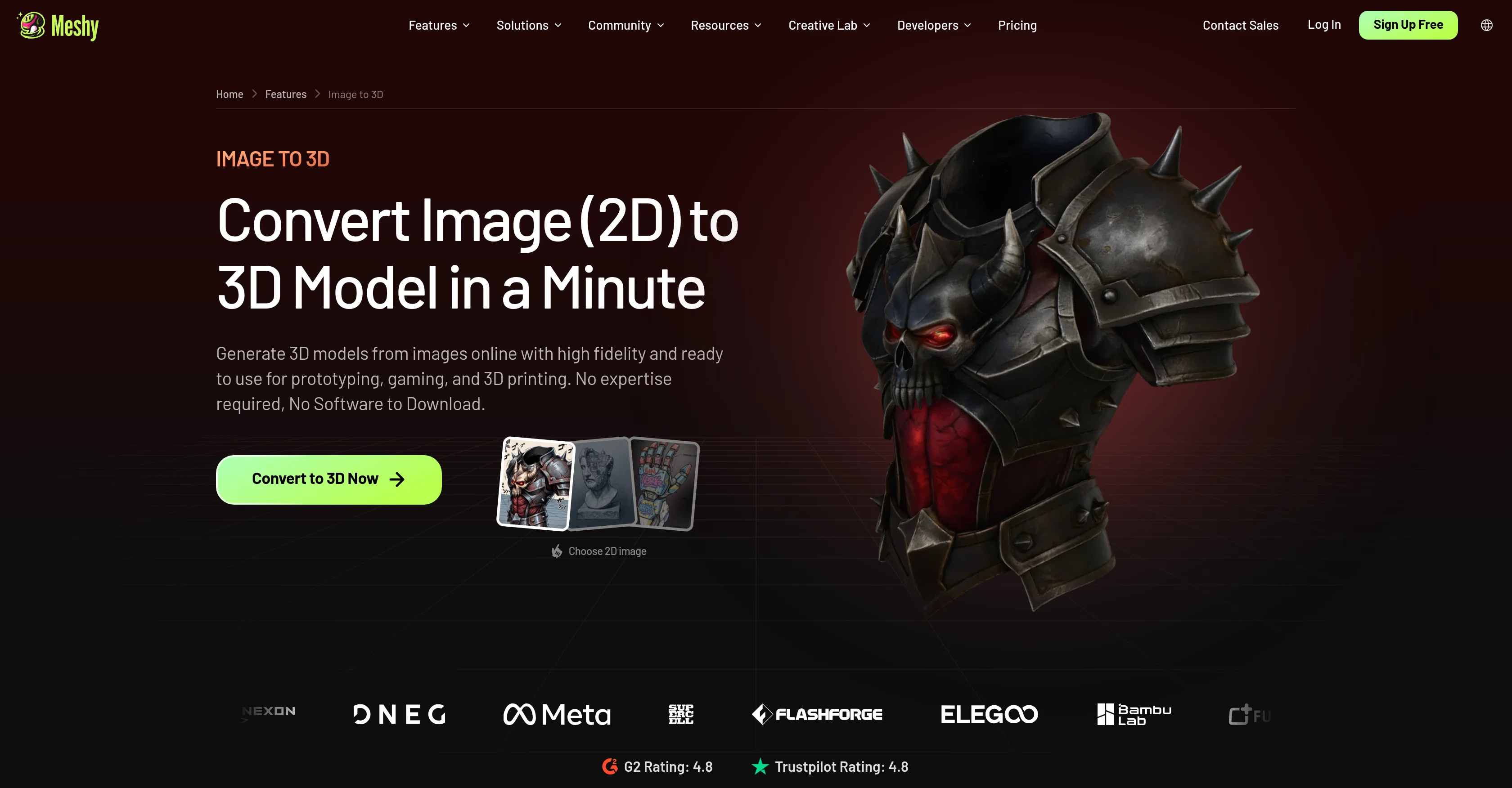 Meshy Image to 3D website