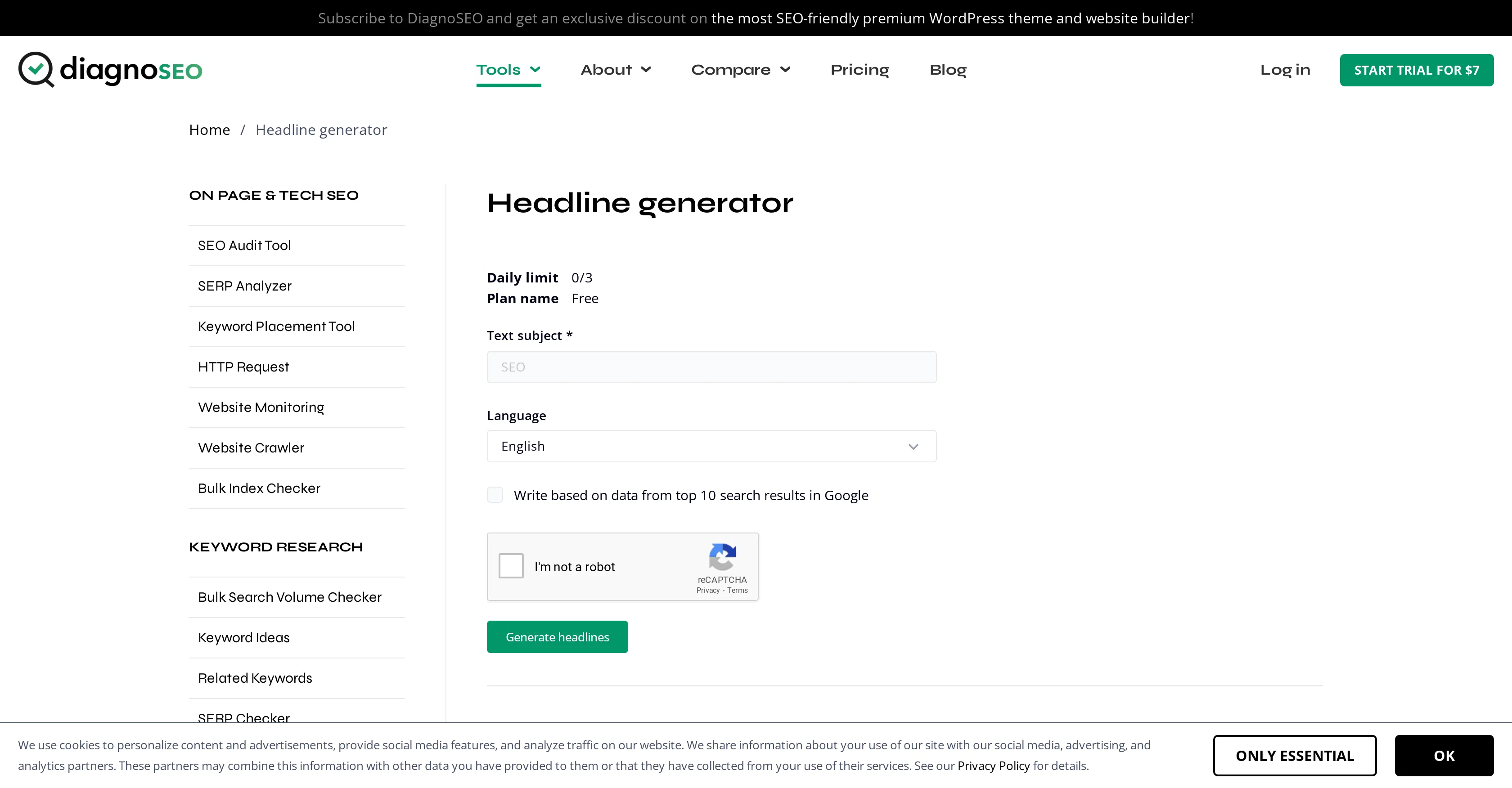 AI Headline Generator by DiagnoSEO website