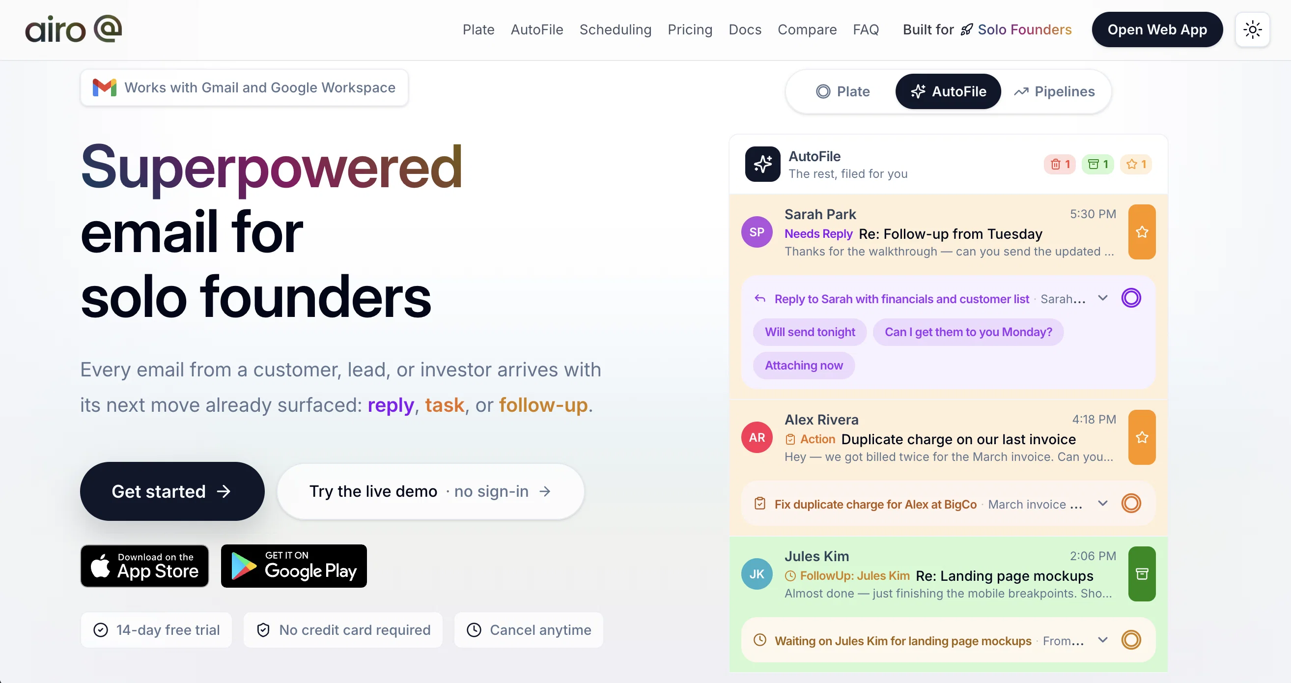 Airo Mail - Superpowered Email for Solo Founders website
