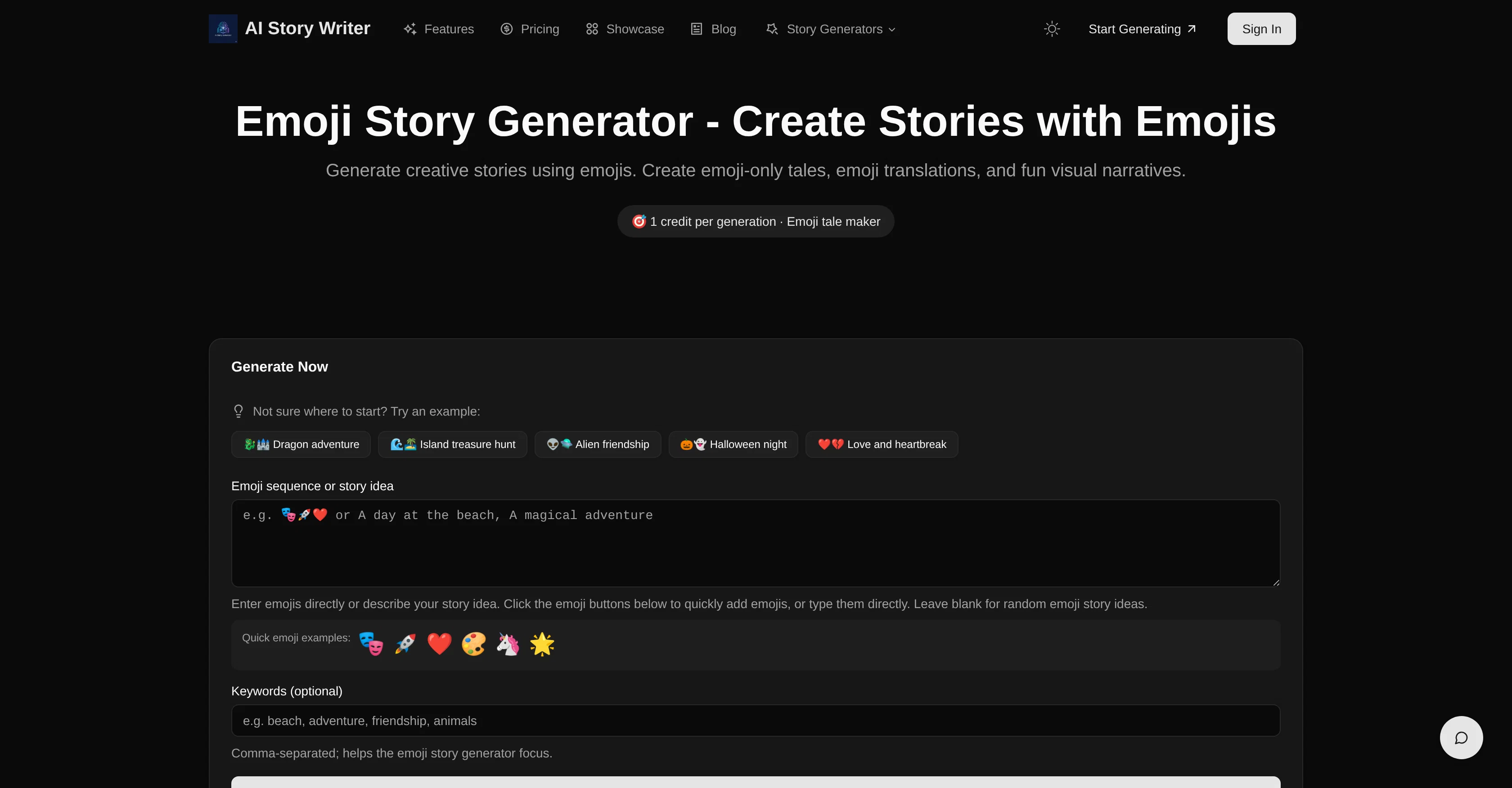 Emoji Story Generator by AIStoryWriter website
