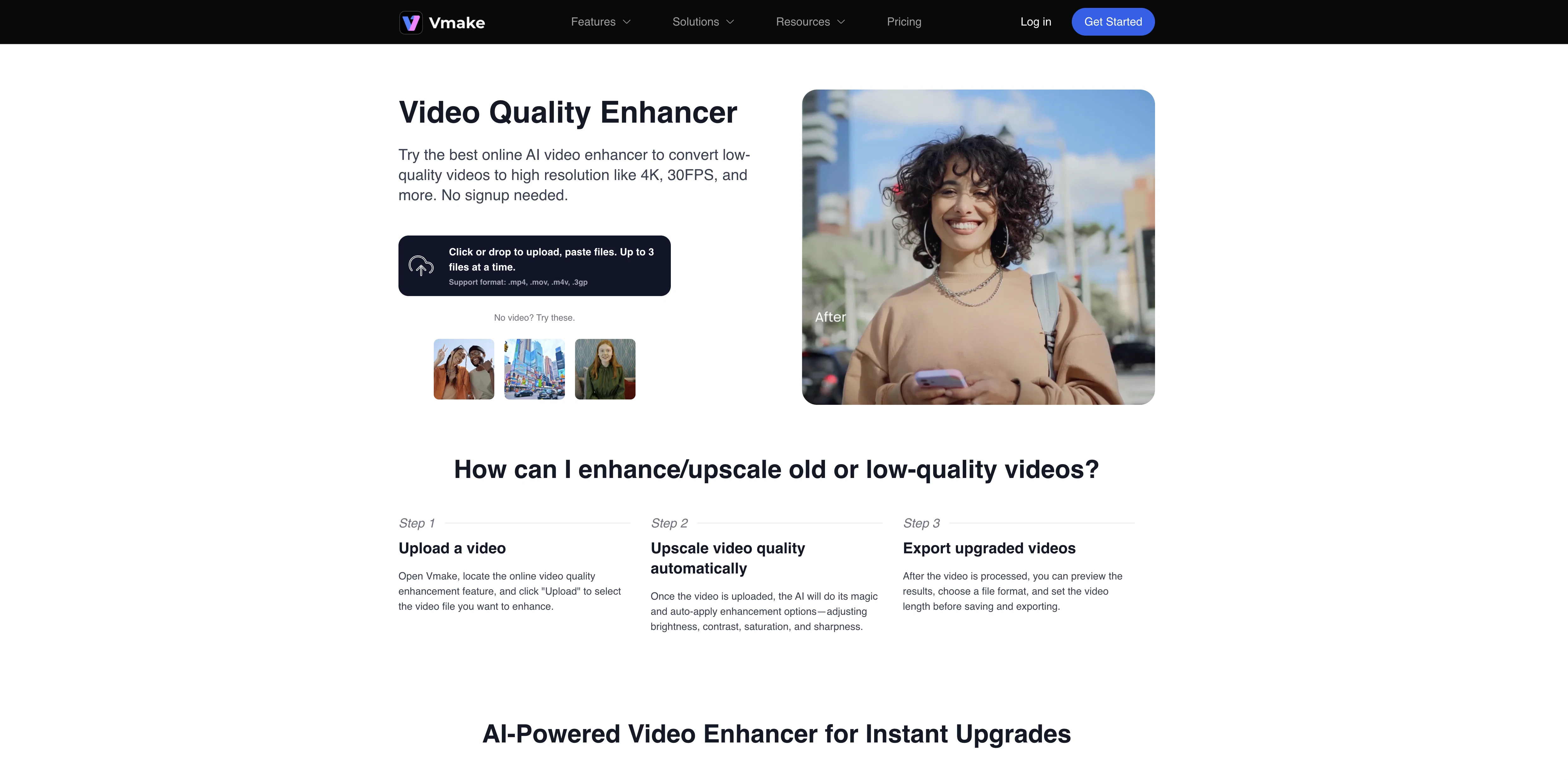 Vmake Video Enhancer website
