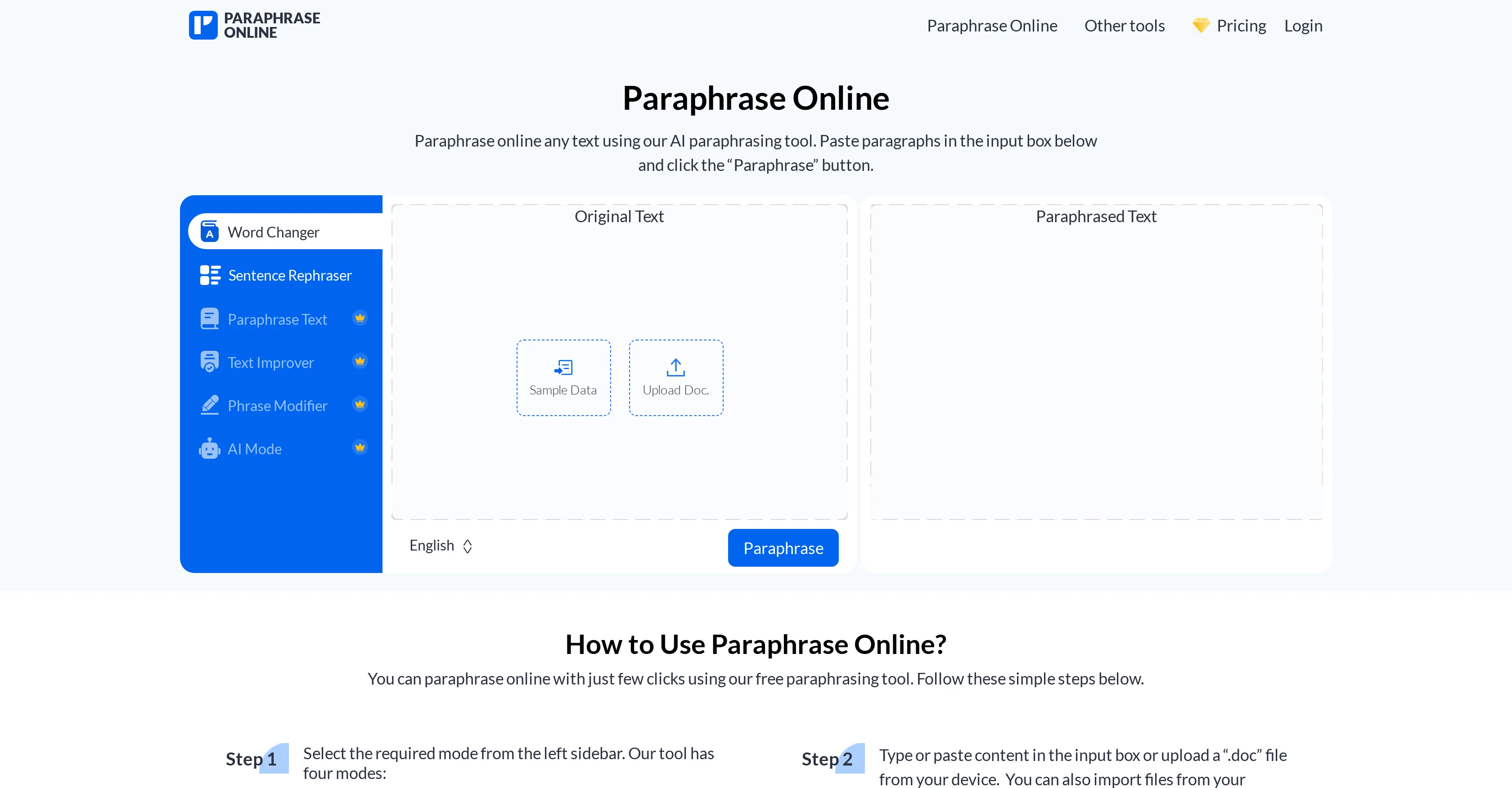 Paraphrase Online website