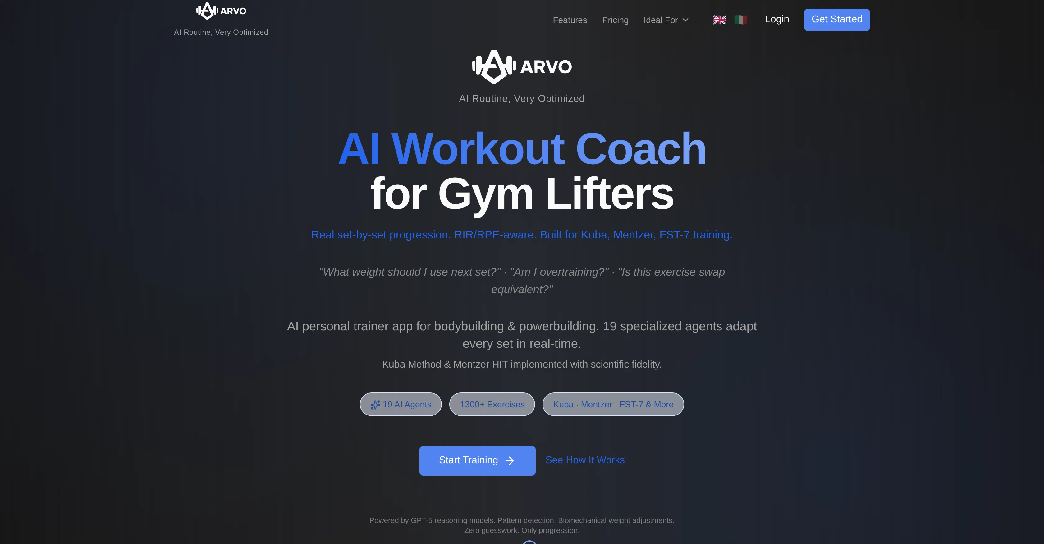 Arvo - AI Personal Trainer website