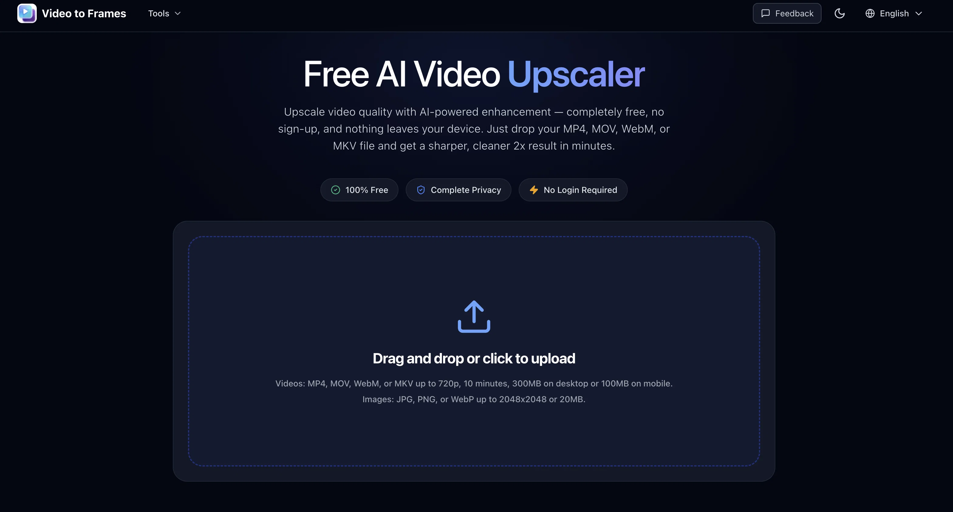 Video to Frames | AI Video Upscaler website
