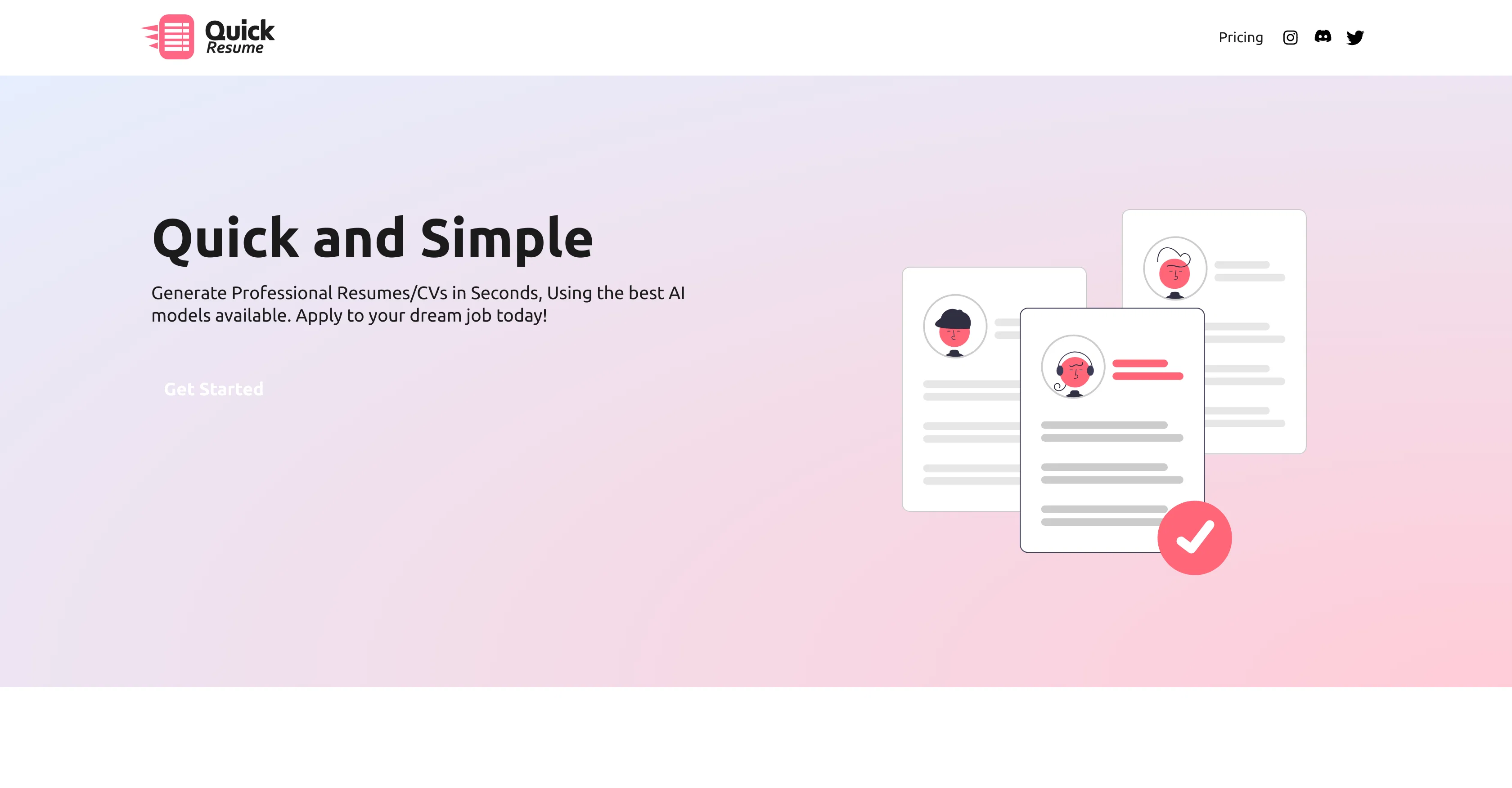 Quick Resume website