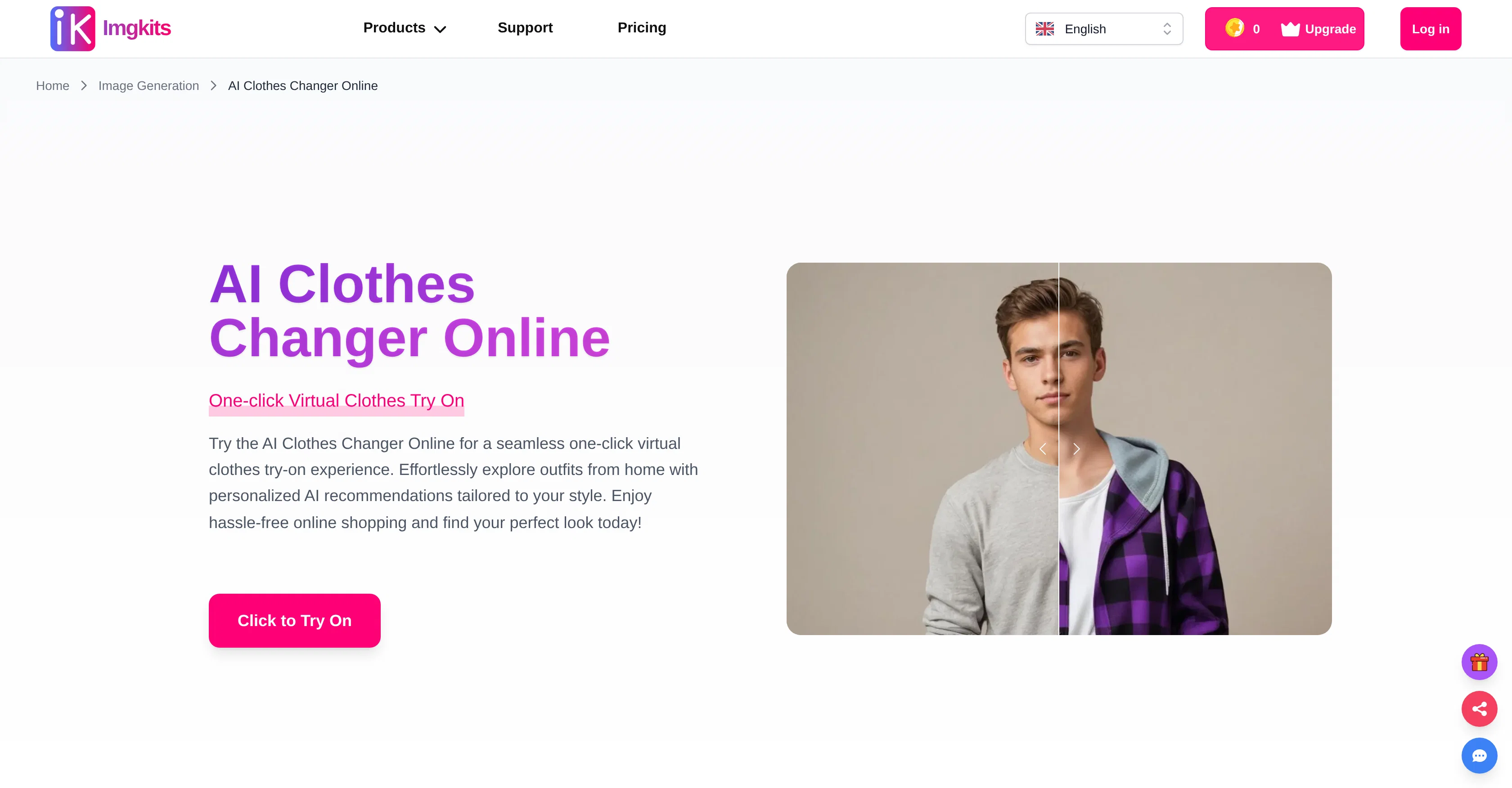 ImgKits AI Clothes Changer website