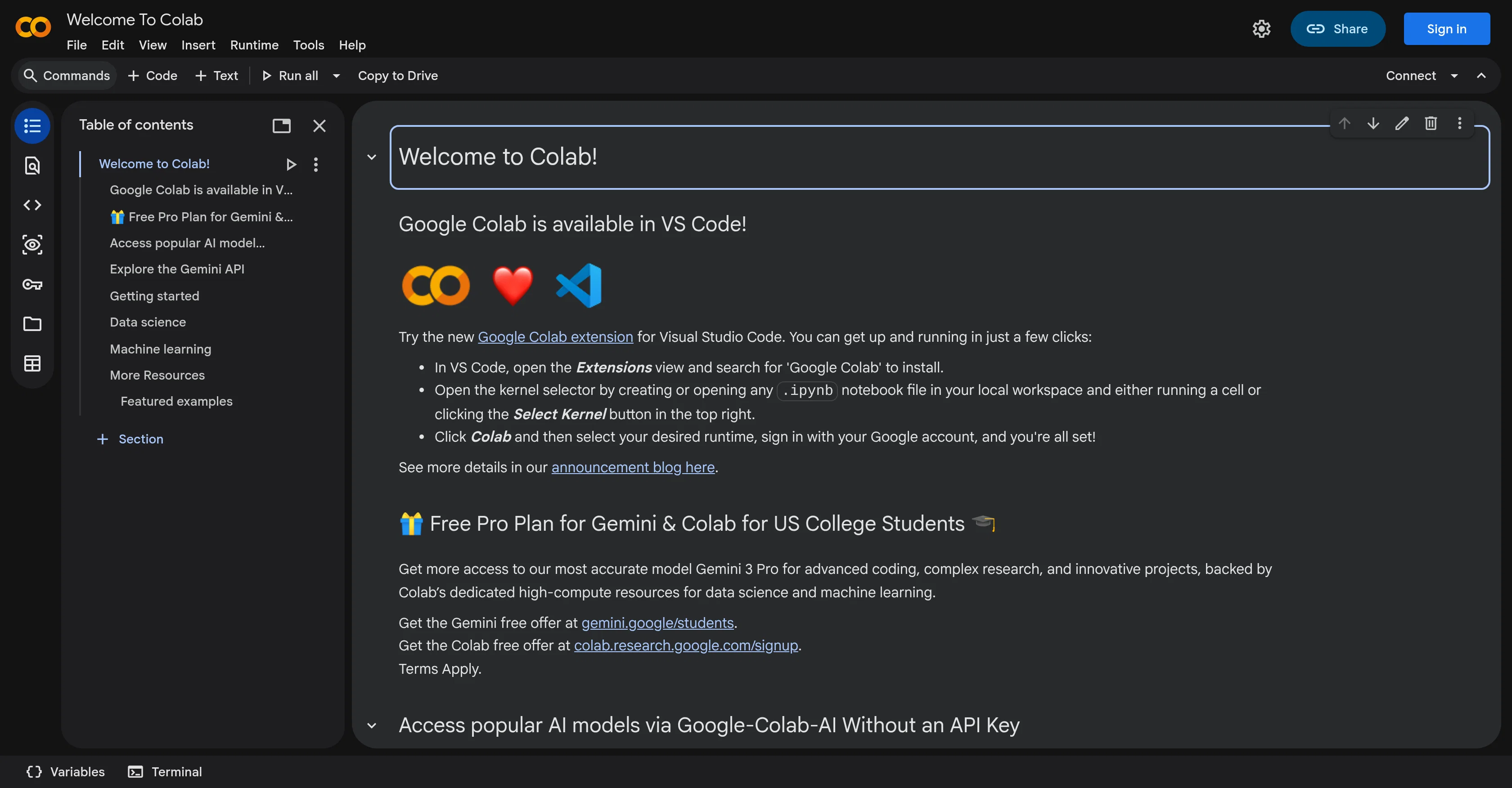 Google Colab website