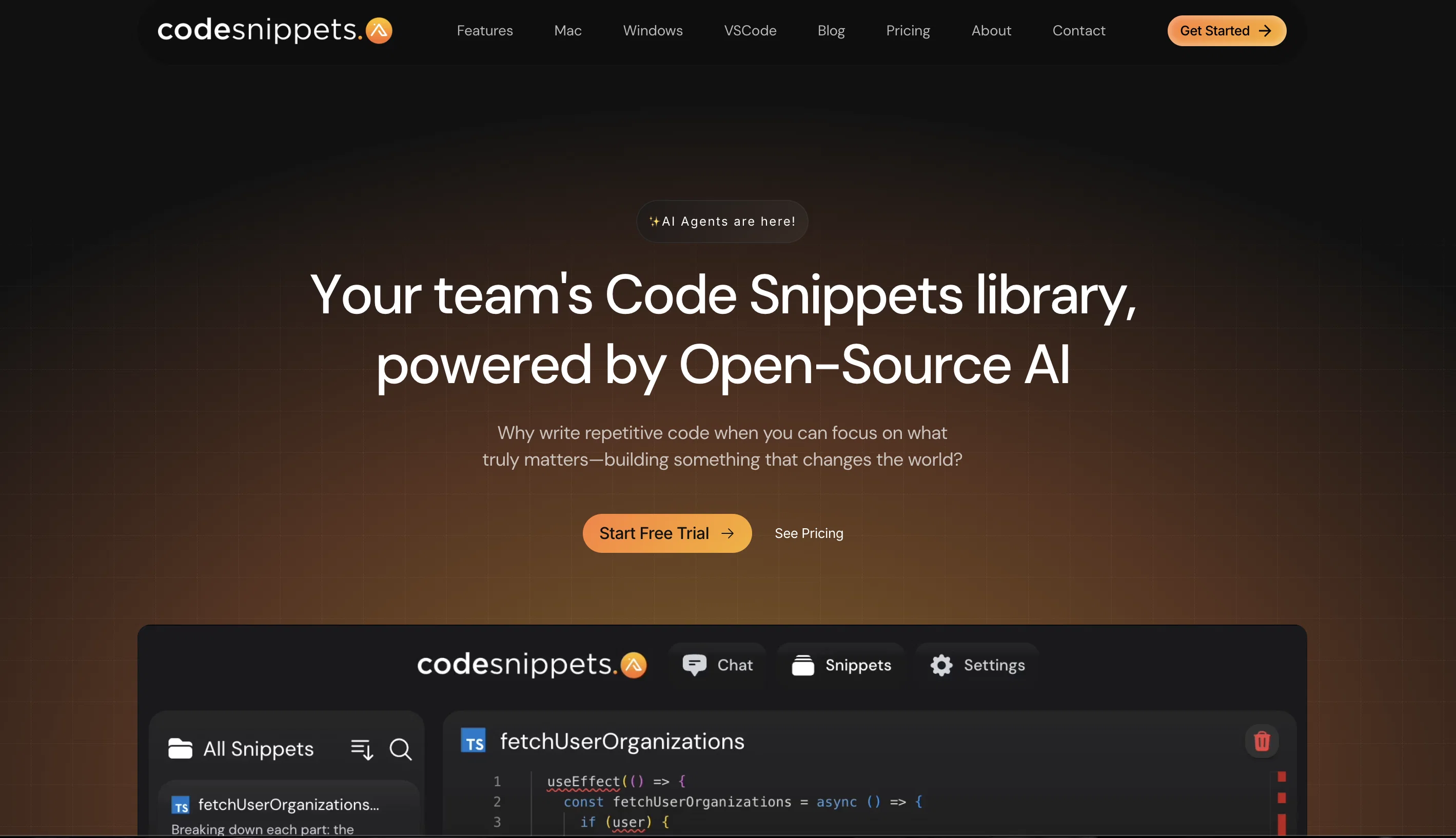 Code Snippets AI website