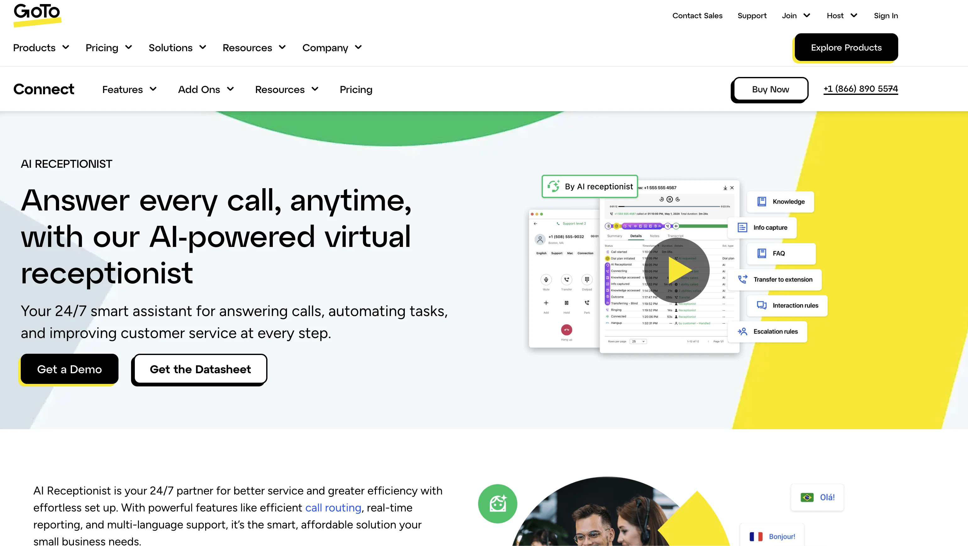 GoTo Virtual Receptionist website
