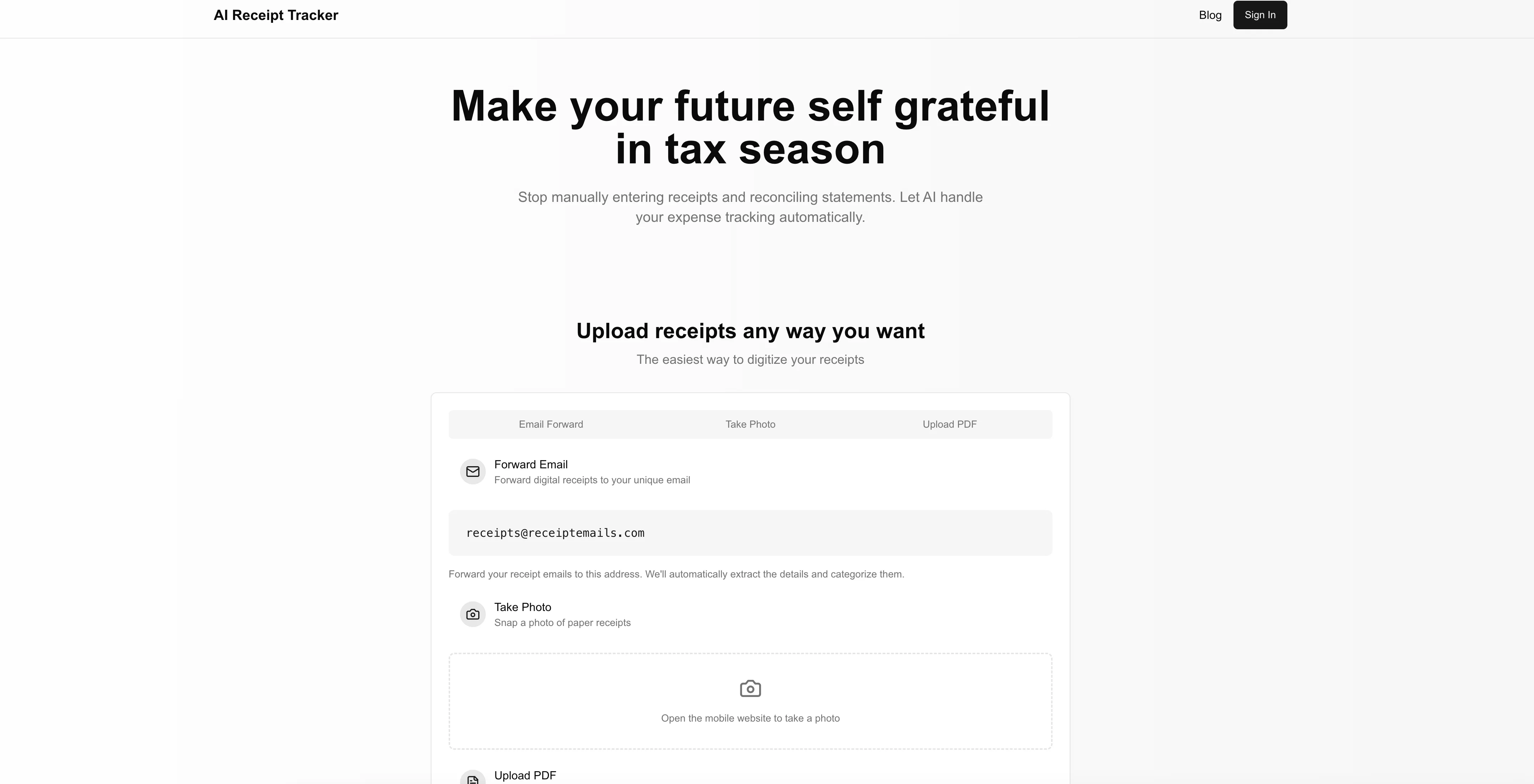 AI Receipt Tracker website