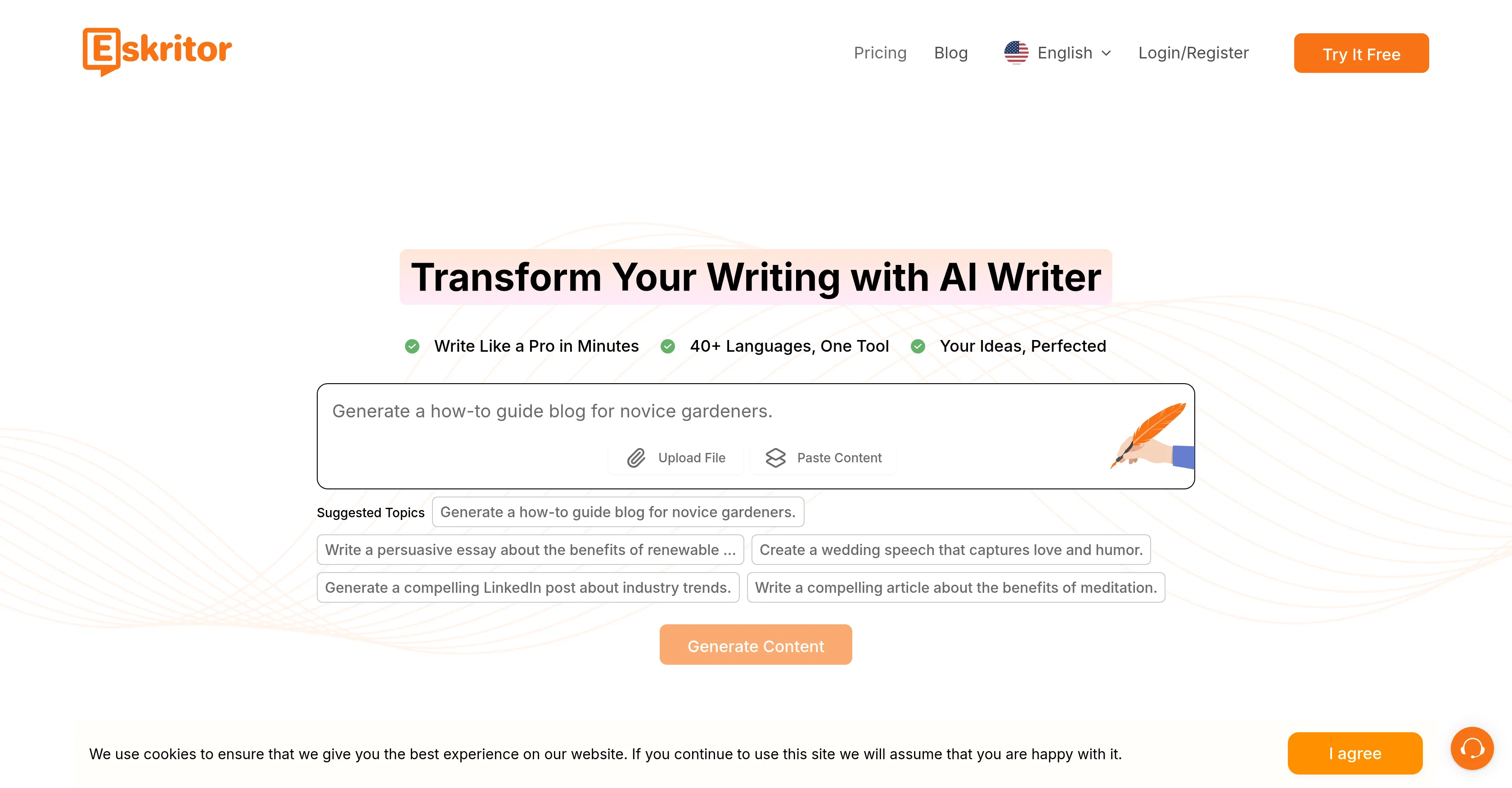 Eskritor AI Writer website