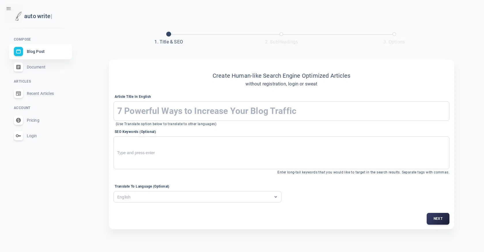 Autowrite App website