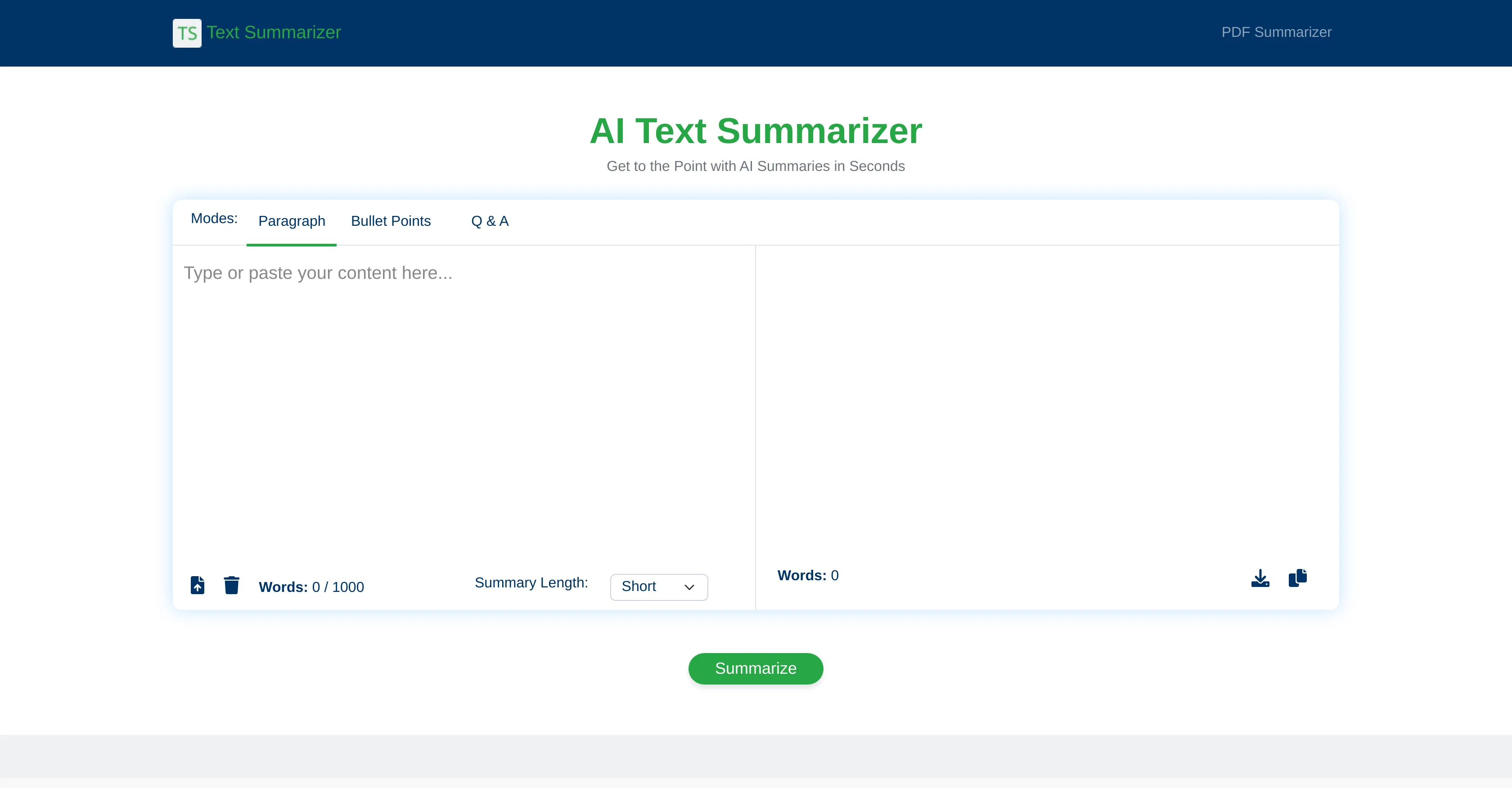AI Text Summarizer website
