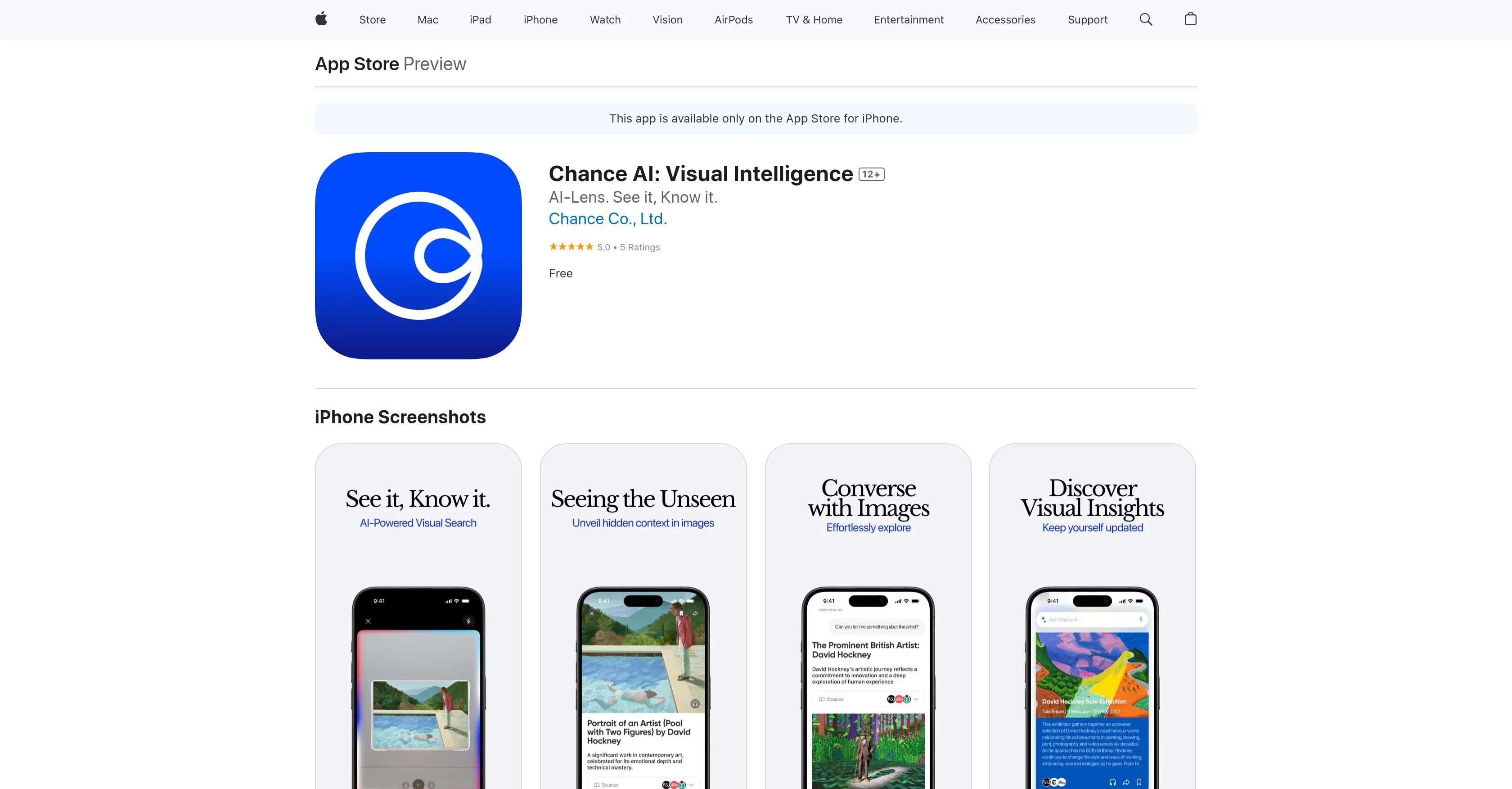 Chance AI: Visual Intelligence website