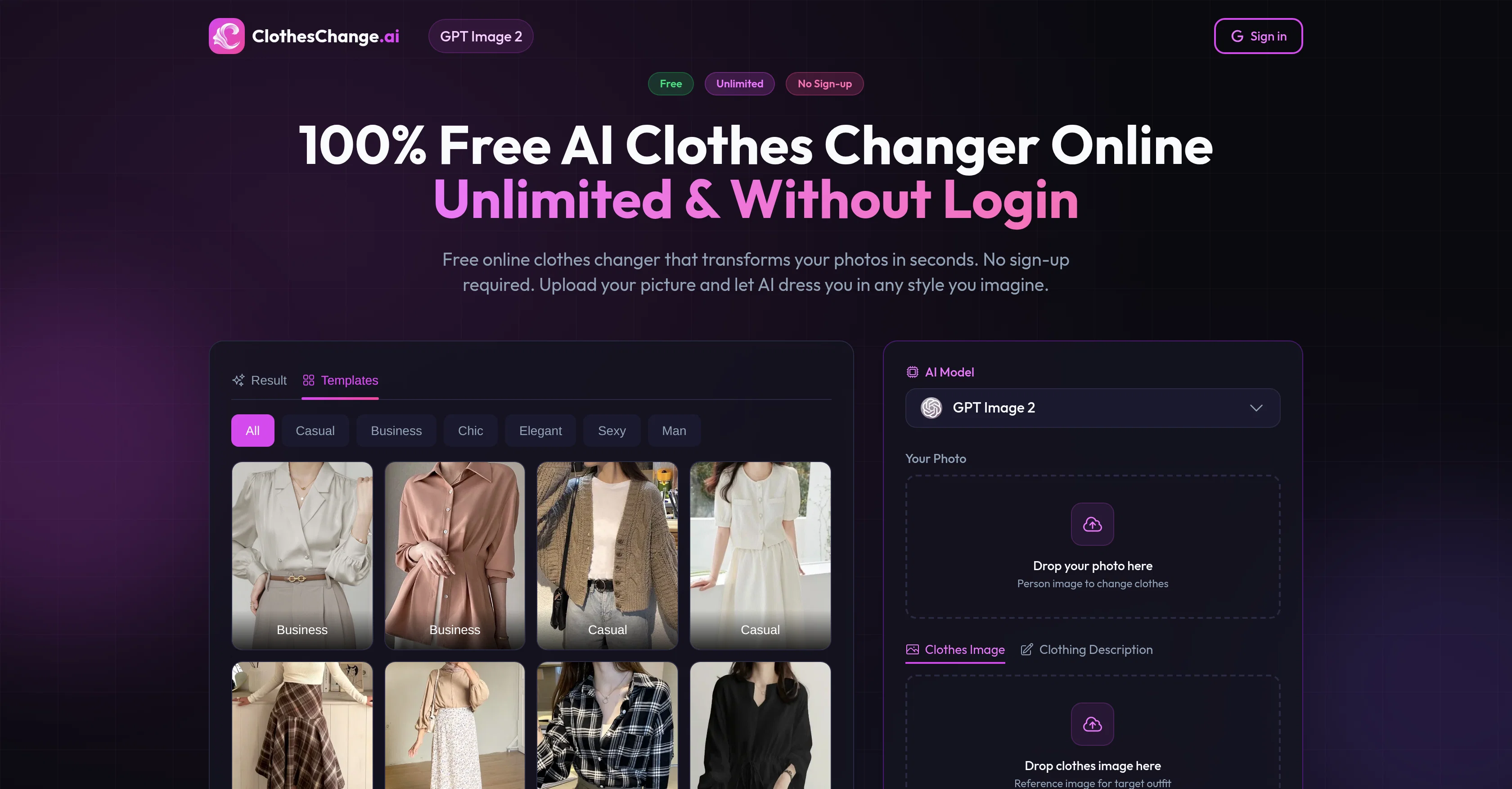 ClothesChange.ai website