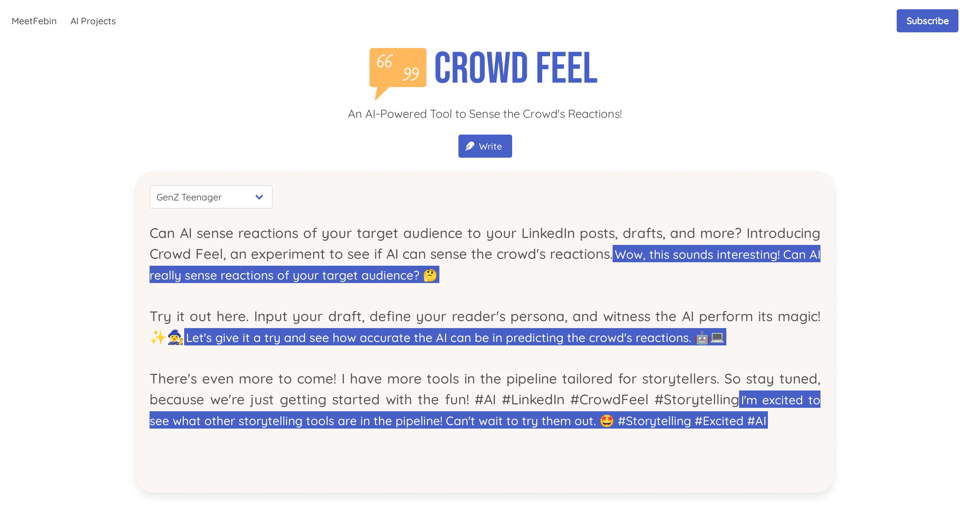 Crowd Feel website