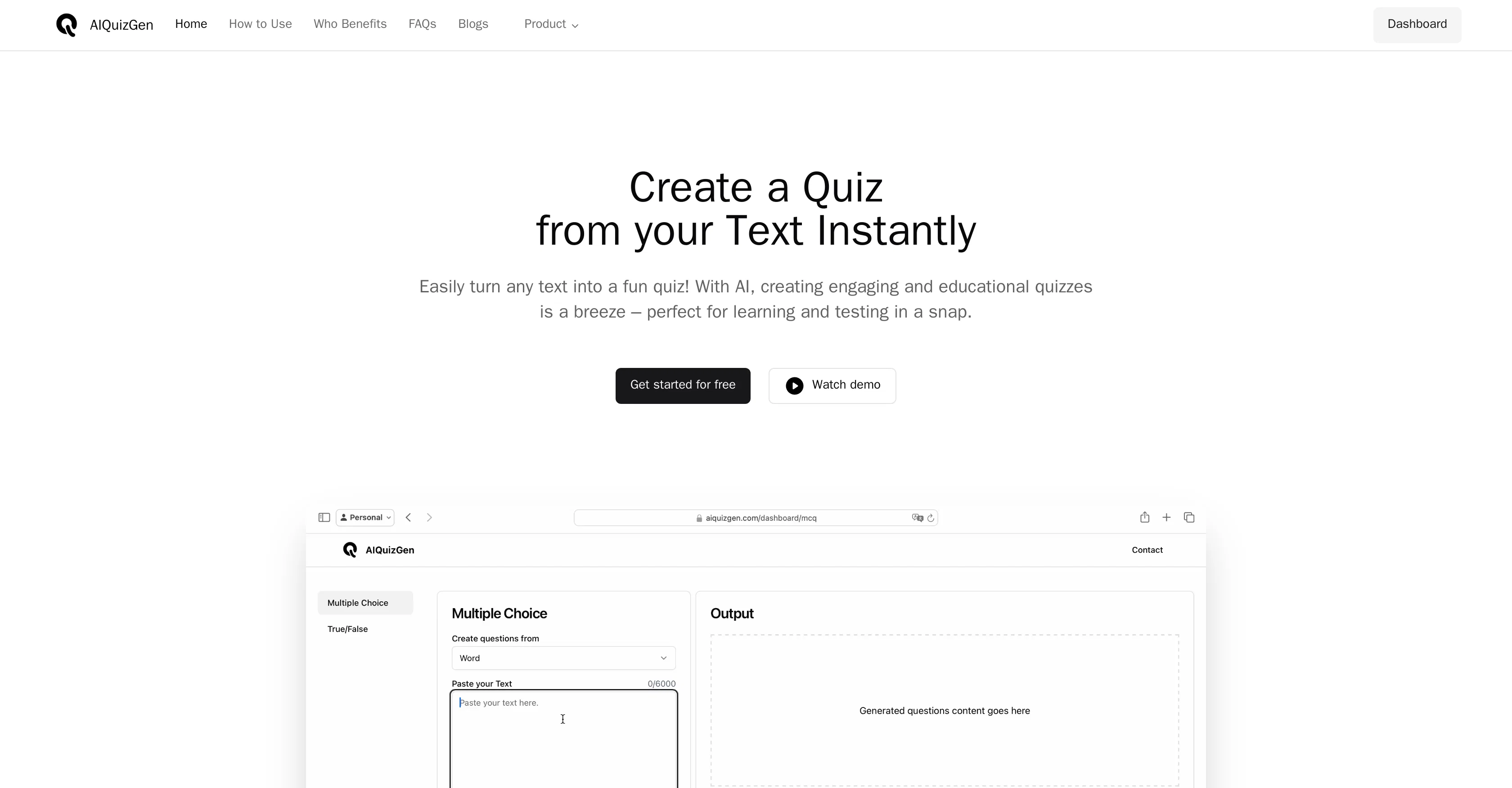 AIQuizGen website