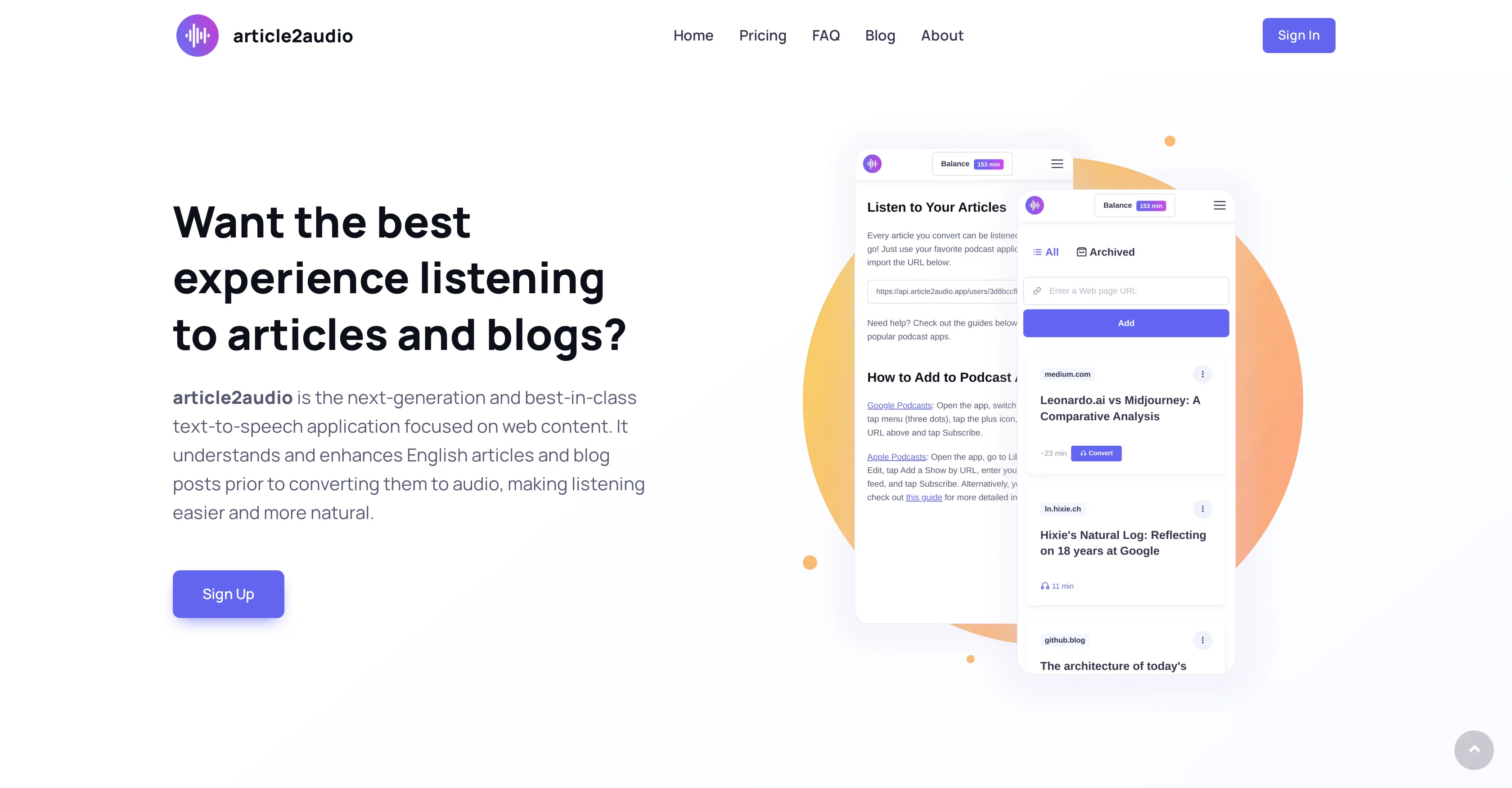 Article2audio website