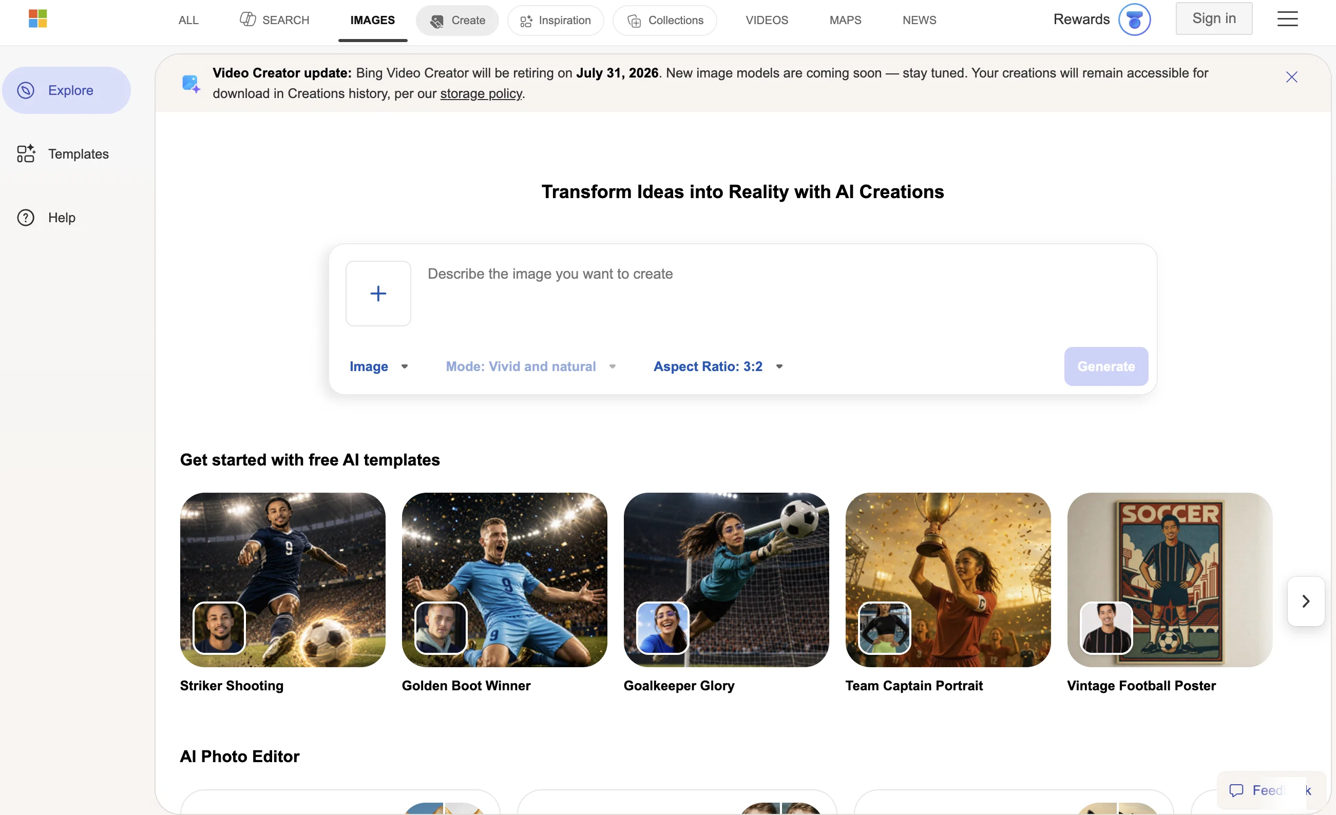 Bing Create website