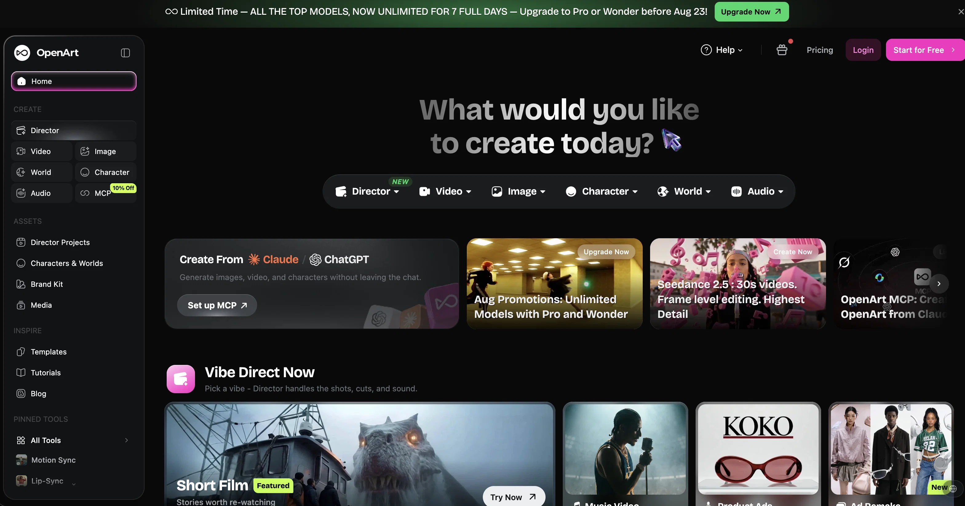 All-in-One AI Workspace for Images, Video, Characters... website