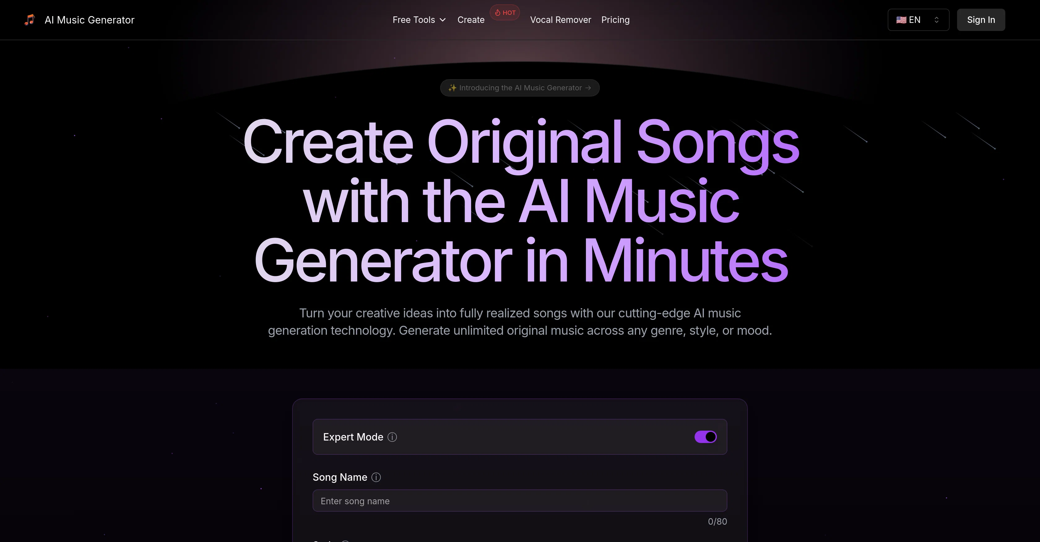 AI Music Generator website