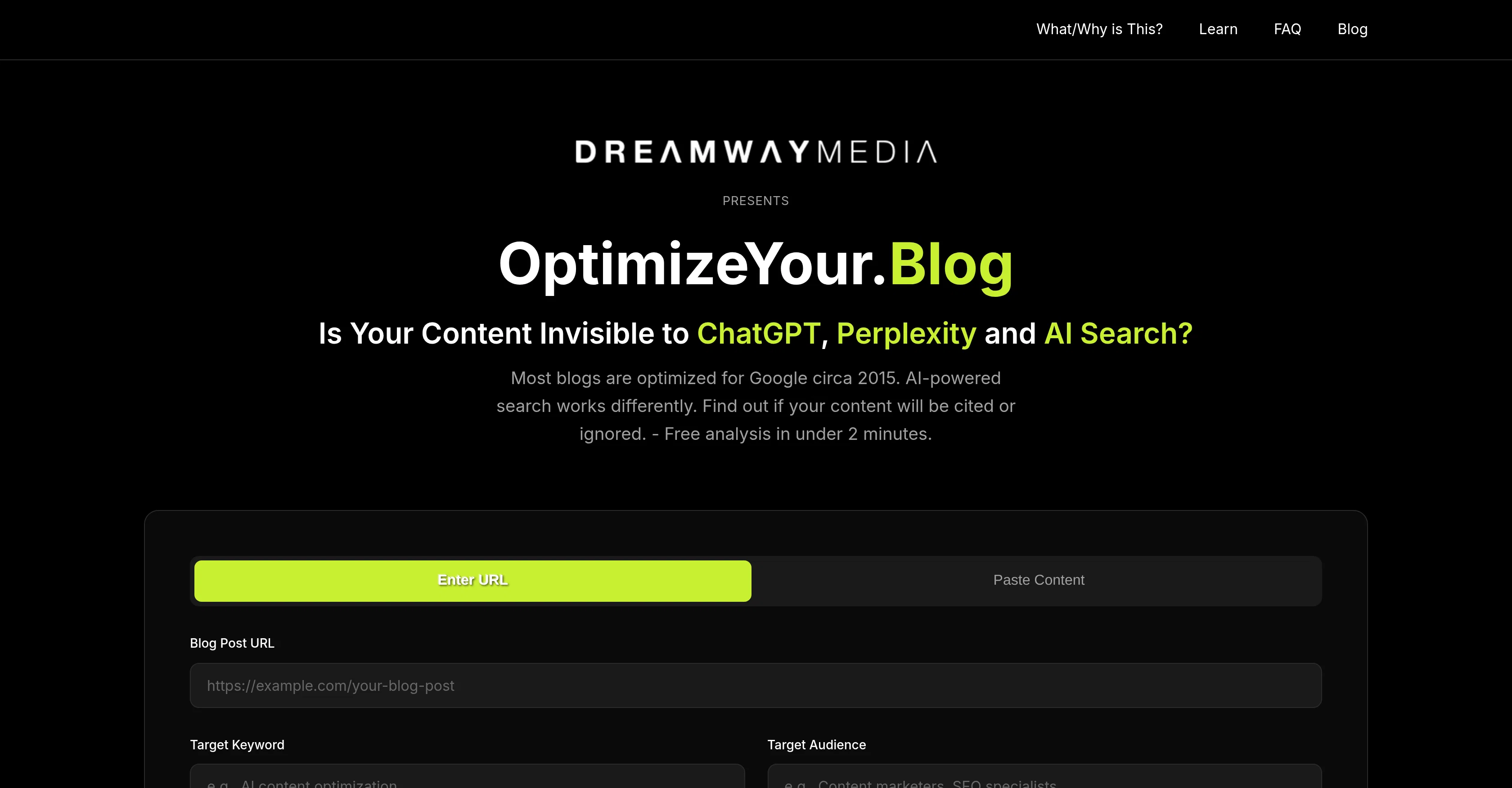 OptimizeYour.Blog Analyzer website