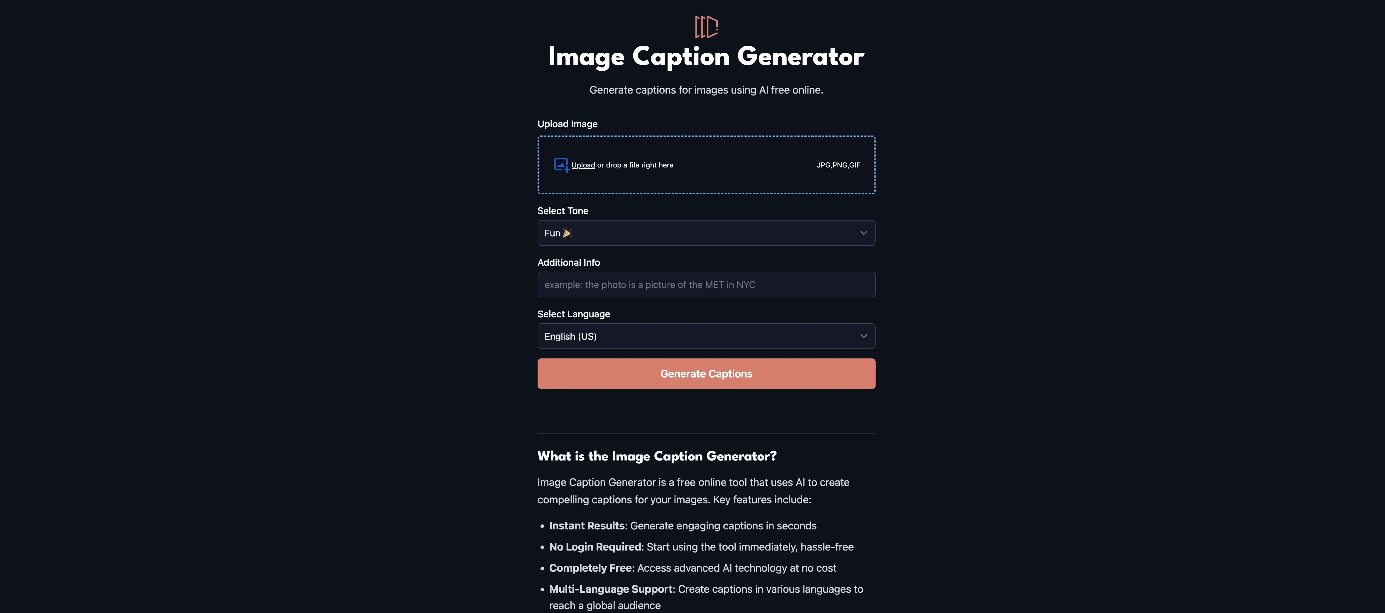 Image Caption Generator website